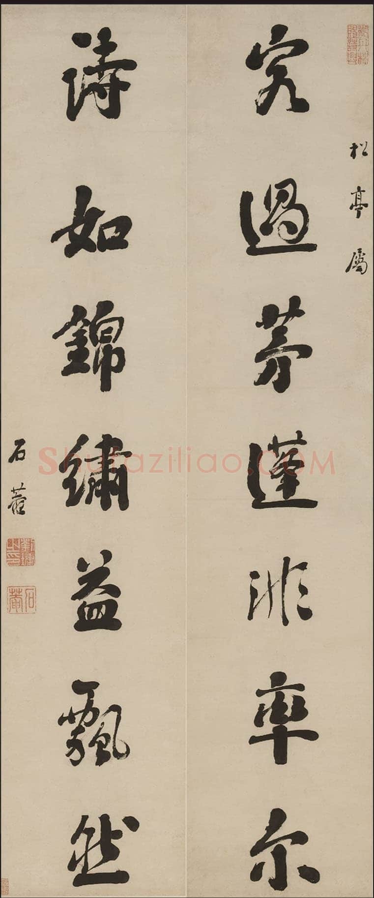 刘墉《行书客过诗如七言联》纸本行书 171.6×36cm×2 上海博物馆藏