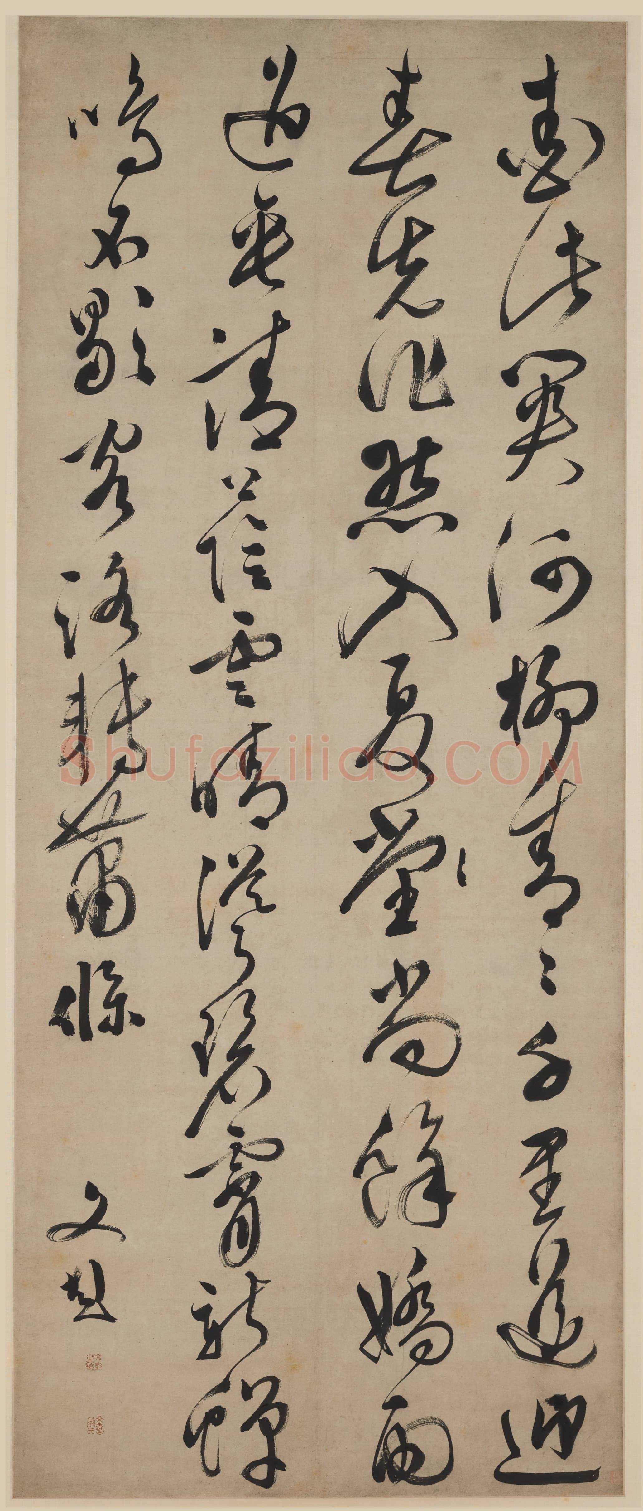 文彭《草书“爱此关河柳”五律诗轴》纸本草书 148.3×61.1cm 上海博物馆藏