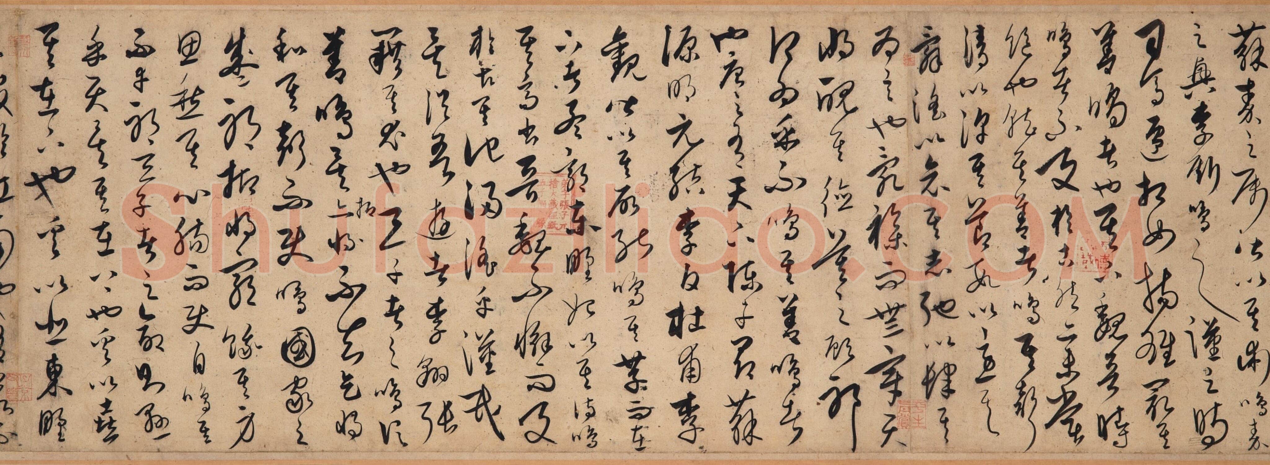 饶介《草书韩愈柳宗元文卷》藏经纸本，29.8×599.1cm 1361年 香港苏富比2025春拍