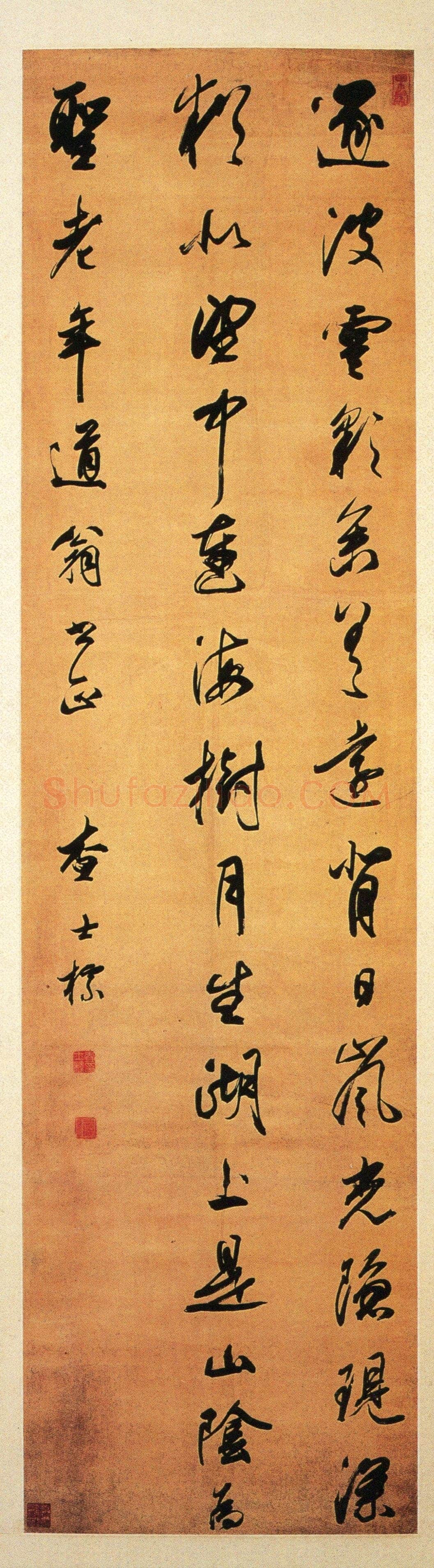 查士标《行书录李绅诗轴》绫本行书 173×45.7cm 湖南省博物馆