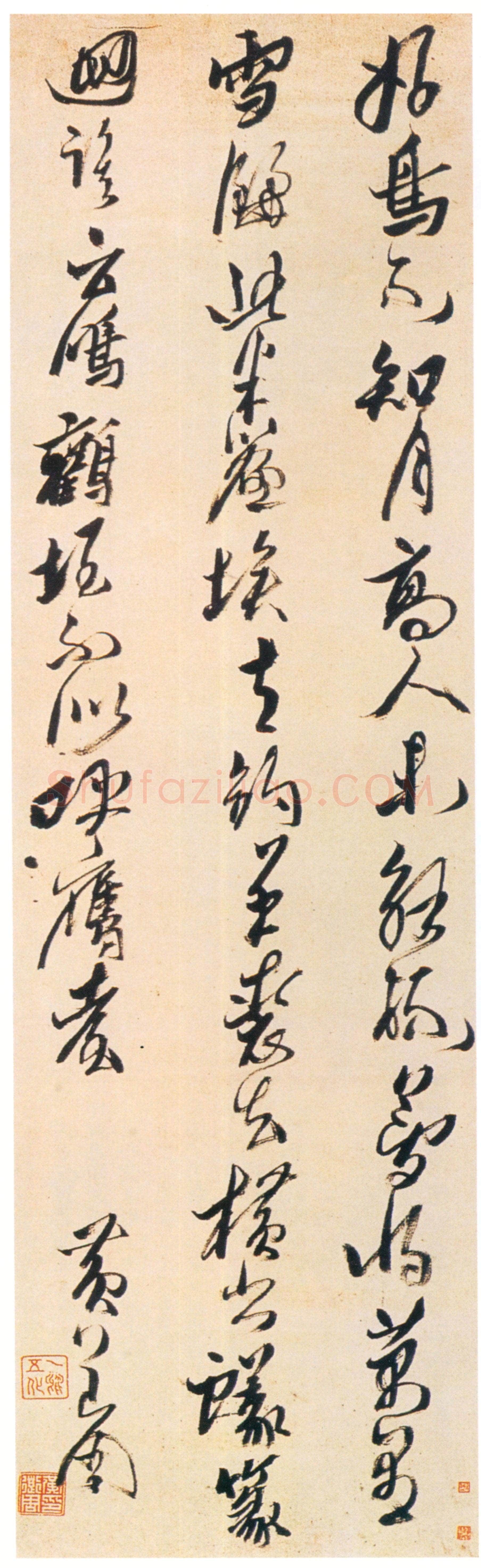 黄道周《好鸟不知月五言诗轴》草书 172.7×52.5cm 北京故宫博物院藏