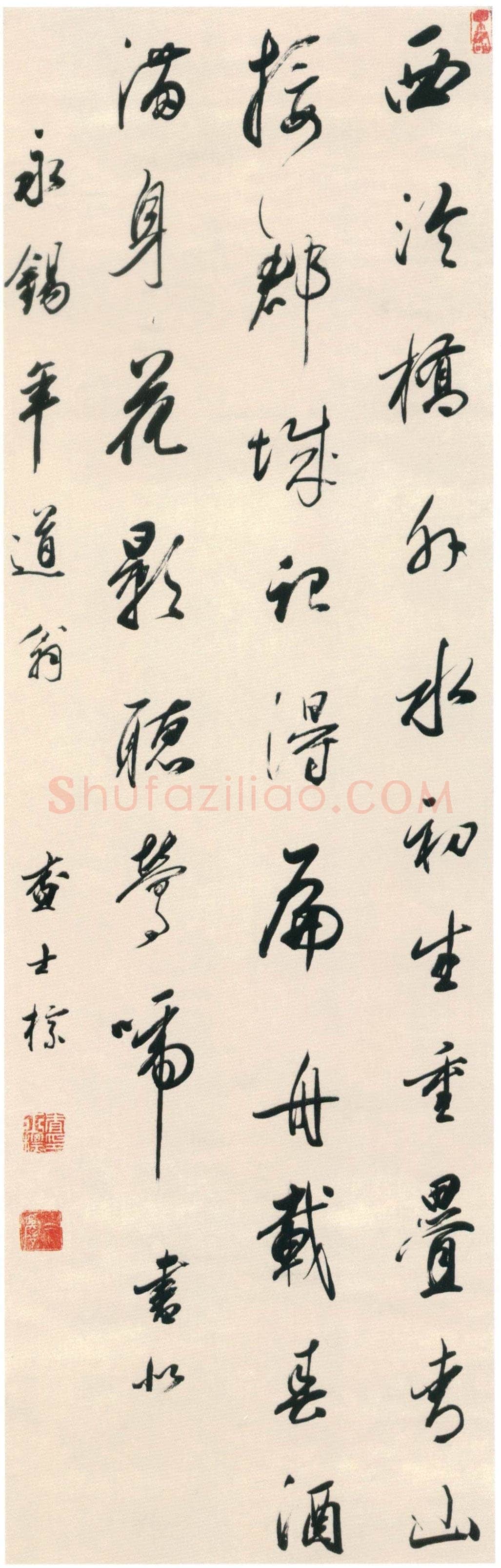 查士标《行书西泠桥七绝诗轴》绫本行书 181×50cm 南京市文物商店藏