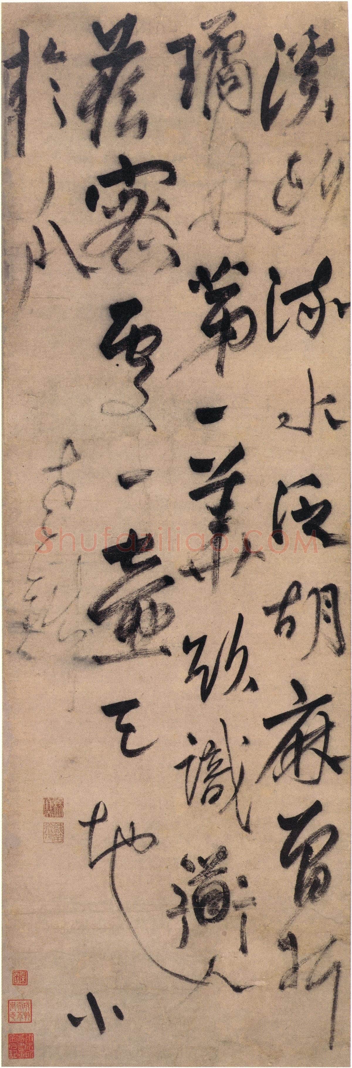 杨维祯《“溪头流水泛胡麻”七绝诗轴》纸本草书 107.7×34.9cm 上海博物馆藏 约至正23年(1363)