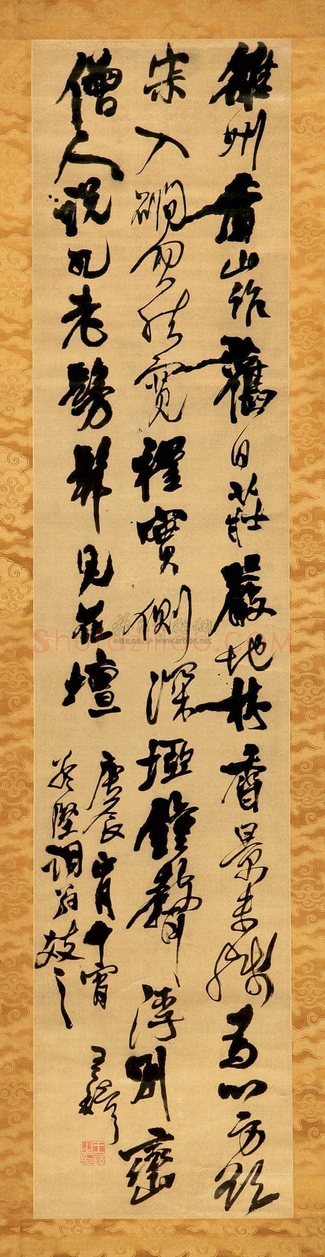 王铎《雒州香山作》轴 崇祯十三年(庚辰1640年)行书 247×53.2cm，日本村上三岛旧藏 。