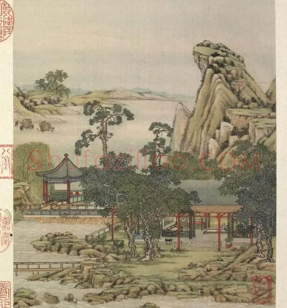 梁诗正书法《山水楼阁图》字画册页 | 传世书法作品精选