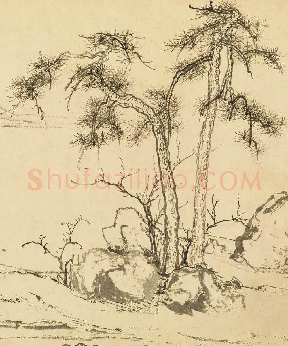 元代赵孟頫字画赏析《双松平远图卷》 | 传世书法作品鉴赏