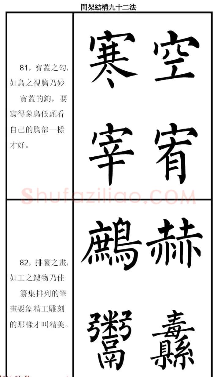 柳体字帖《柳公权楷书间架结构九十二法》 | 软笔楷书字帖