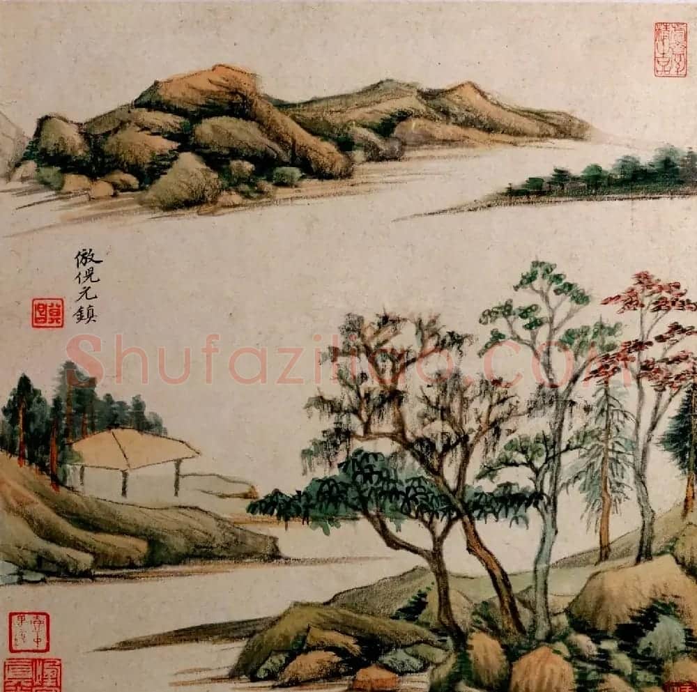 明代董其昌字画欣赏《仿古山水》册 | 传世书法作品鉴赏