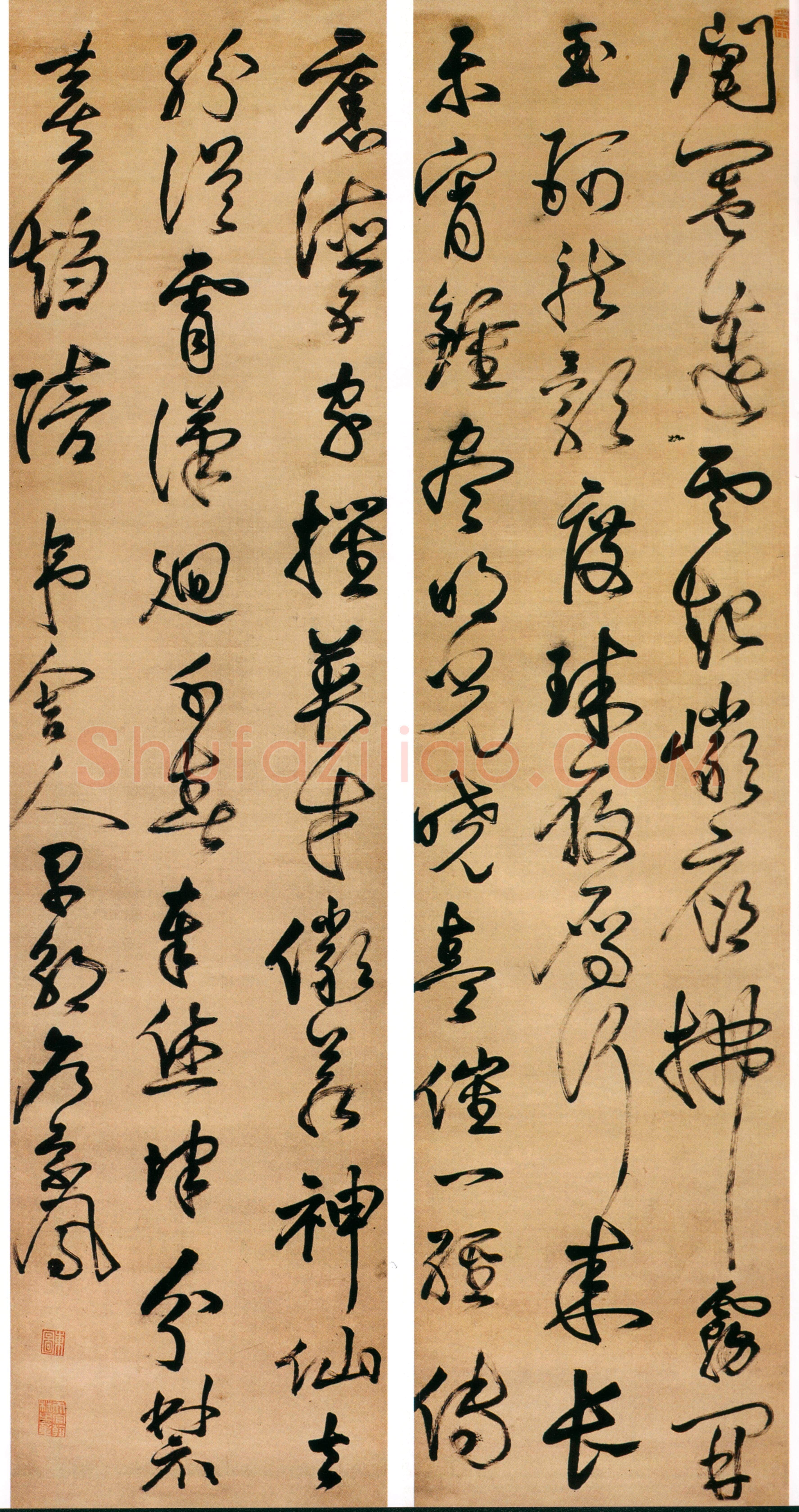 詹景凤《草书沈佺期诗轴》绢本草书 200.5×43cm×4 香港中文大学文物馆藏(北山堂捐赠)