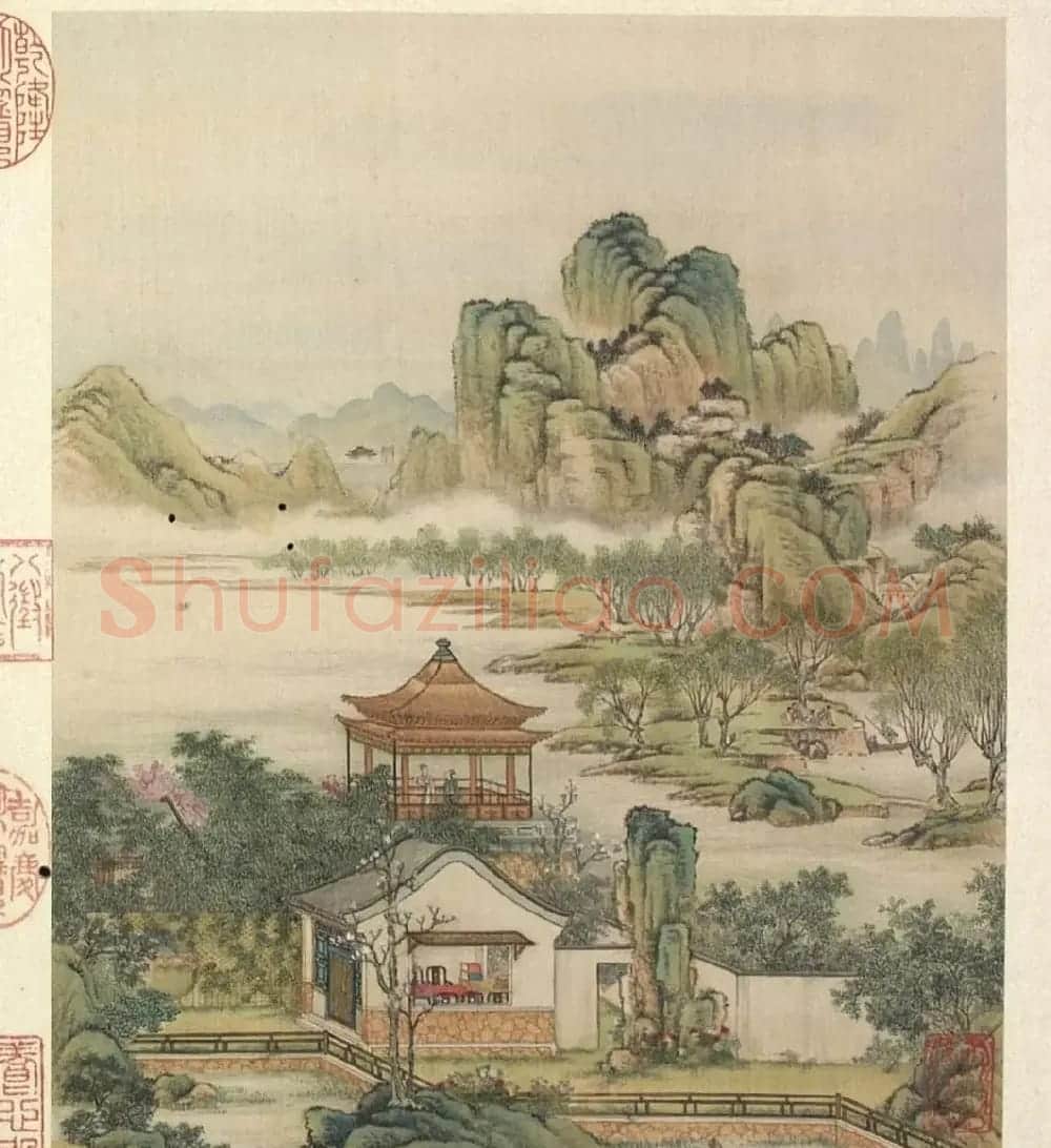 梁诗正书法《山水楼阁图》字画册页 | 传世书法作品精选