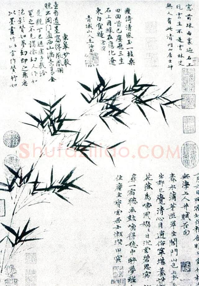倪瓒题修竹图轴