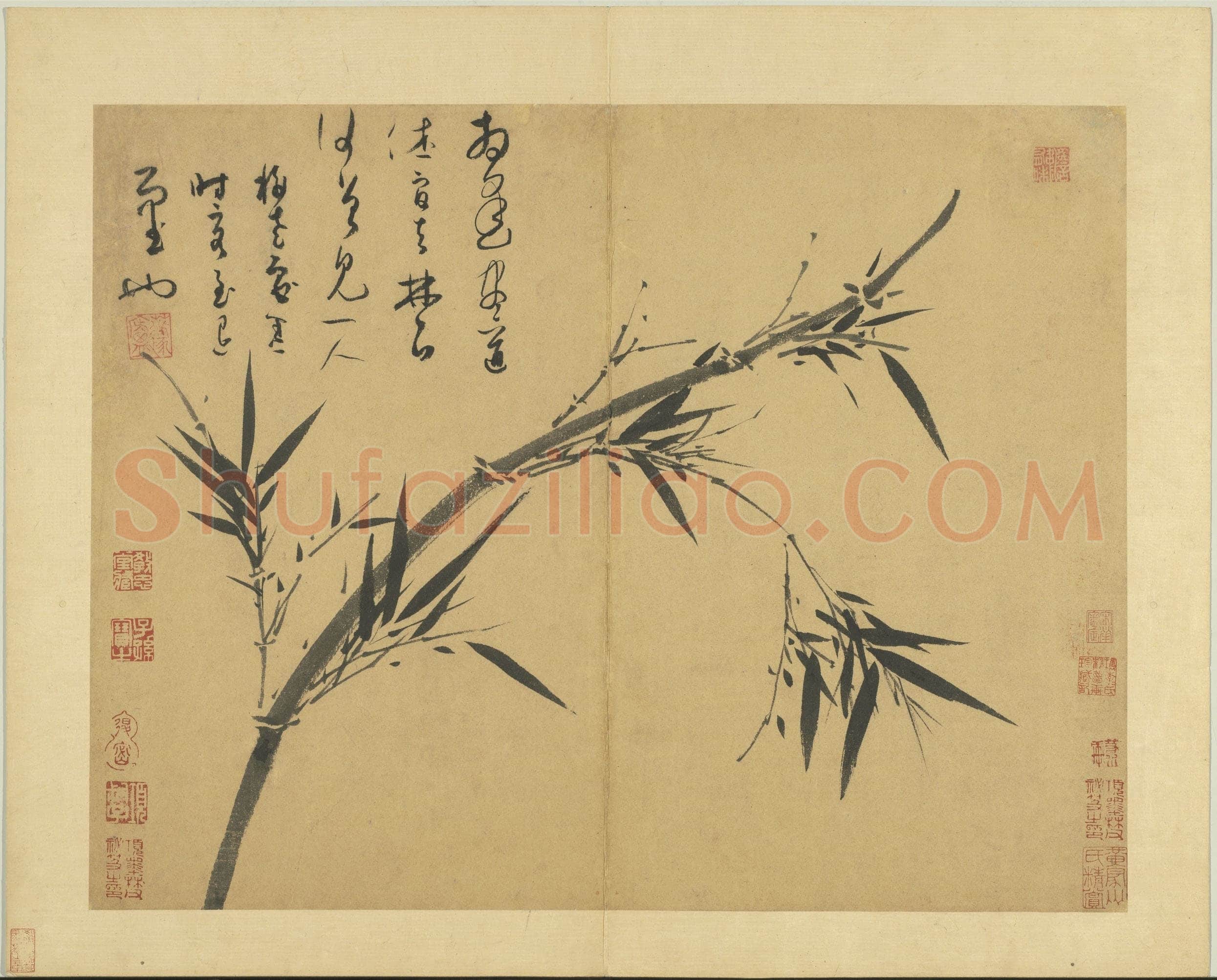 吴镇《墨竹谱》册 纸本 每页纵40.3厘米,横52厘米 二十二页 台北故宫博物院藏