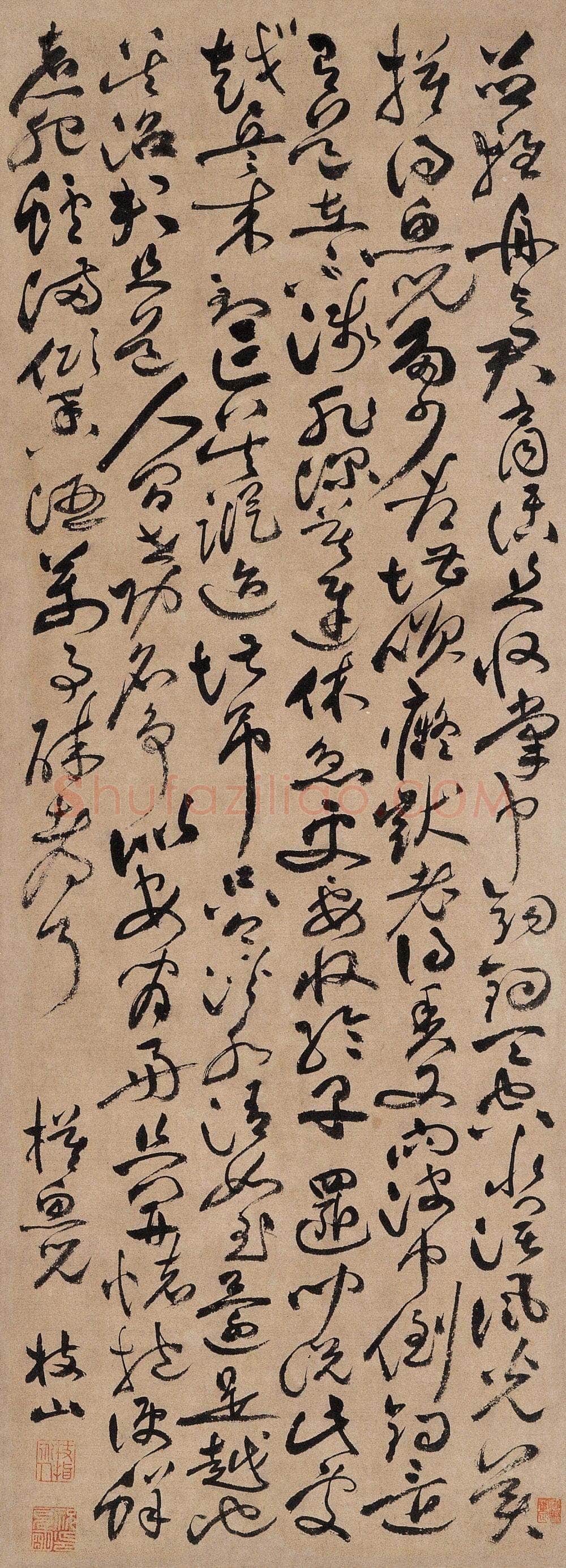 祝允明《草书摸鱼儿词一首》纸本 纵72.2厘米 横26.3厘米 嘉德2005秋拍