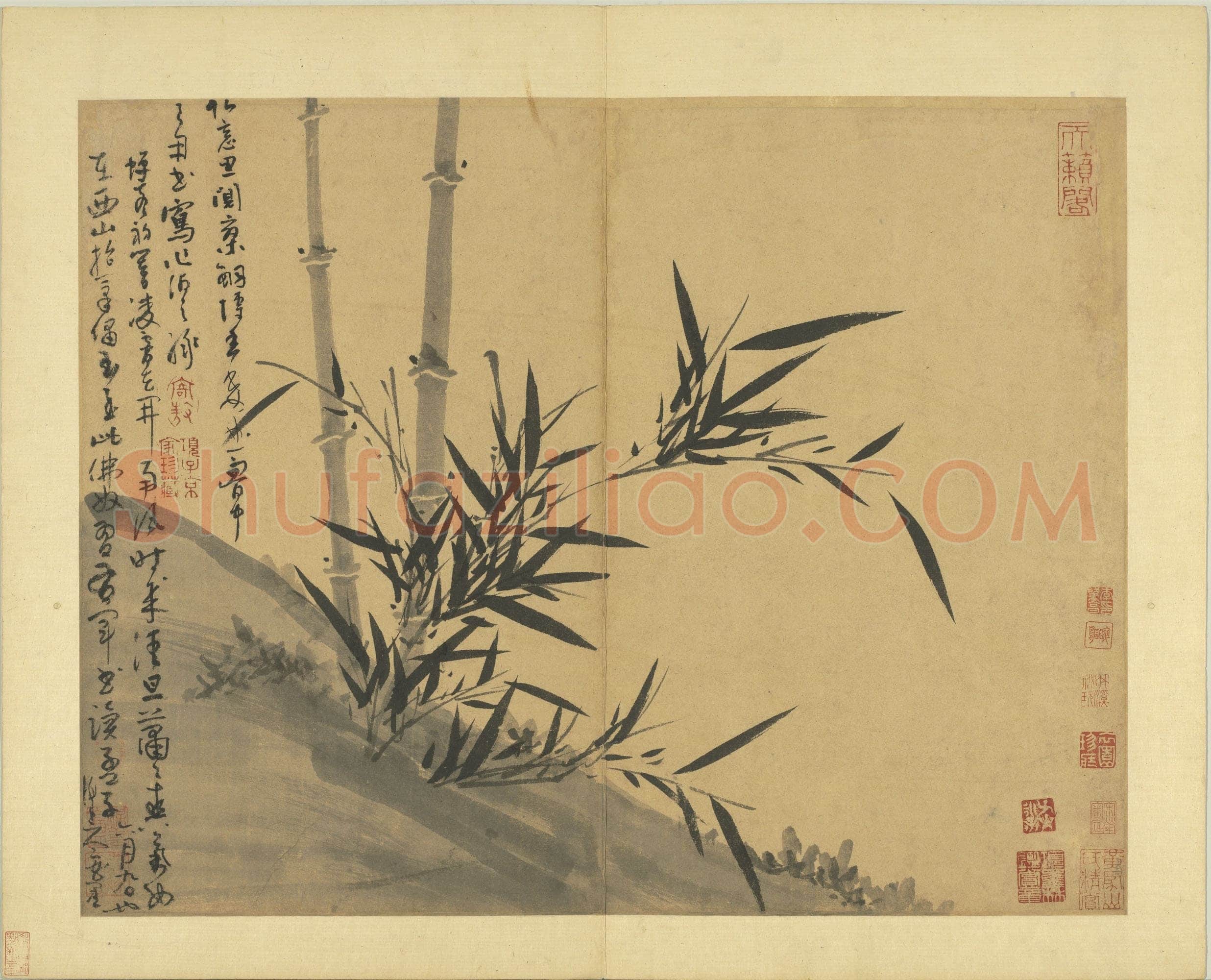 吴镇《墨竹谱》册 纸本 每页纵40.3厘米,横52厘米 二十二页 台北故宫博物院藏