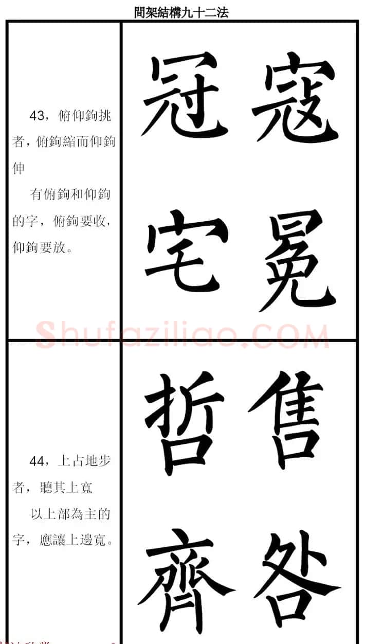 柳体字帖《柳公权楷书间架结构九十二法》 | 软笔楷书字帖