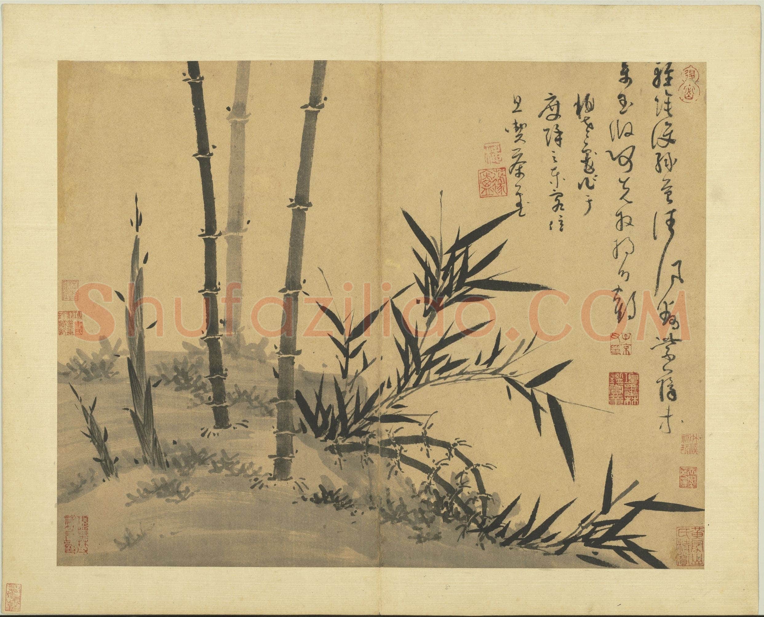 吴镇《墨竹谱》册 纸本 每页纵40.3厘米,横52厘米 二十二页 台北故宫博物院藏