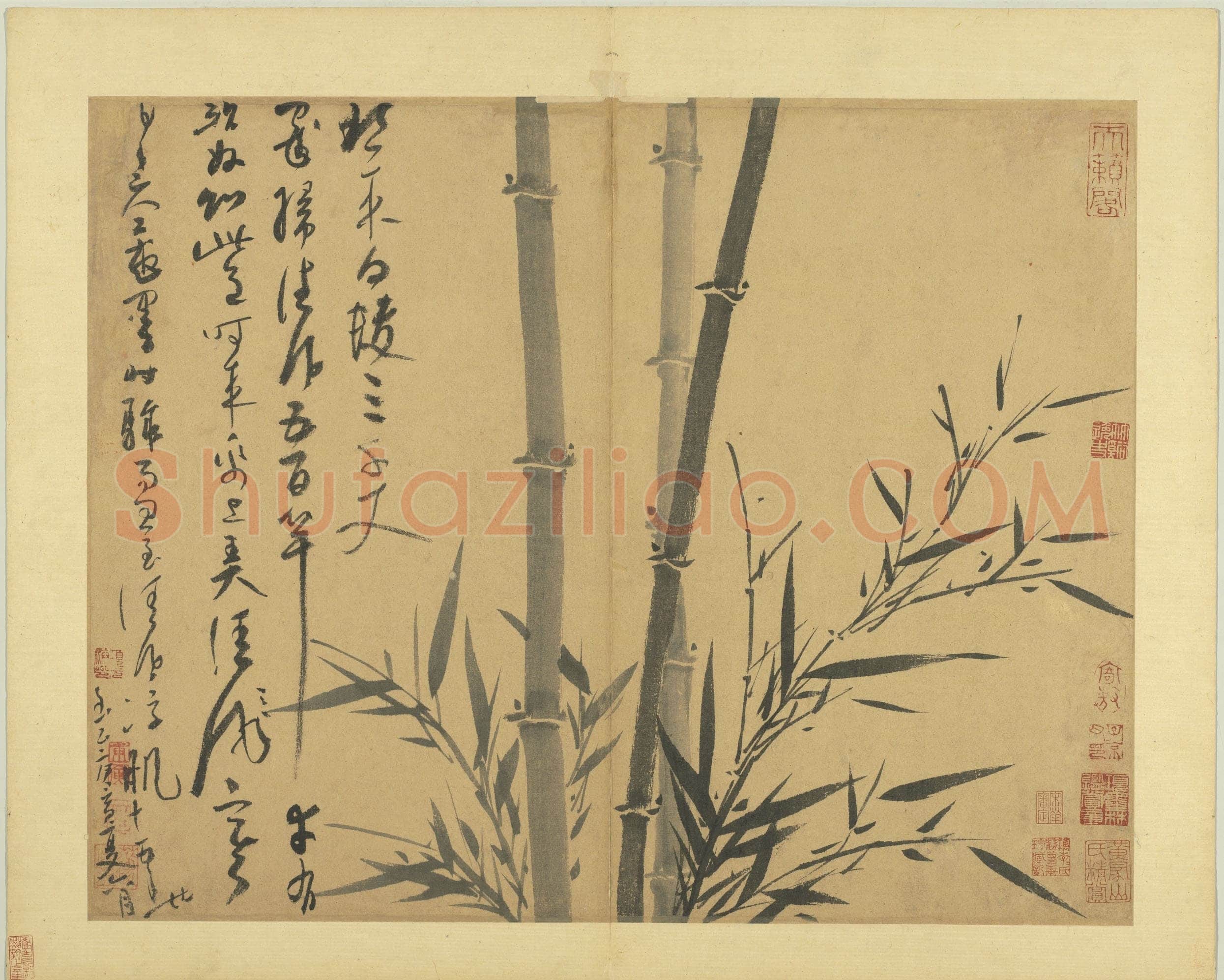 吴镇《墨竹谱》册 纸本 每页纵40.3厘米,横52厘米 二十二页 台北故宫博物院藏