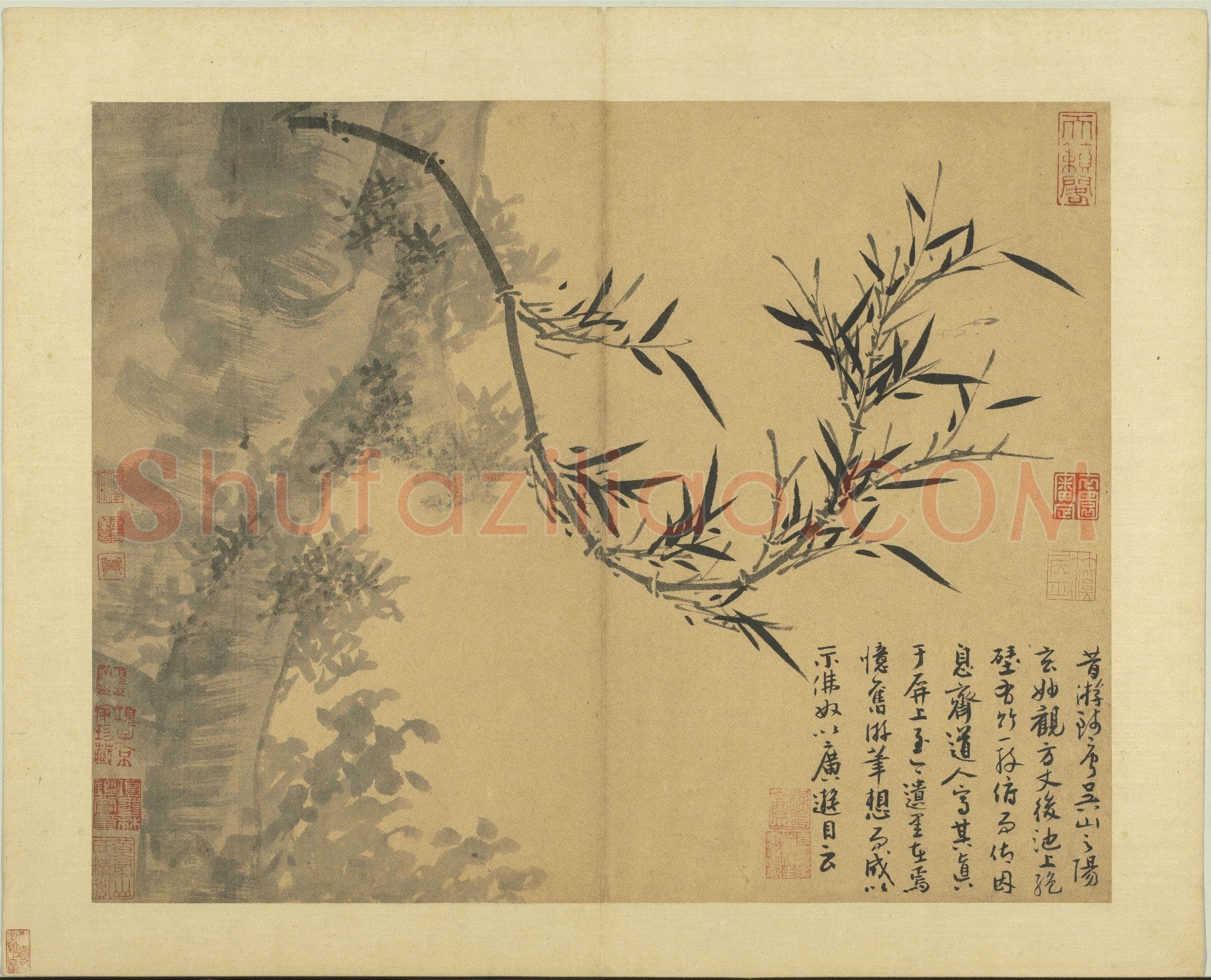 吴镇《墨竹谱》册 纸本 每页纵40.3厘米,横52厘米 二十二页 台北故宫博物院藏