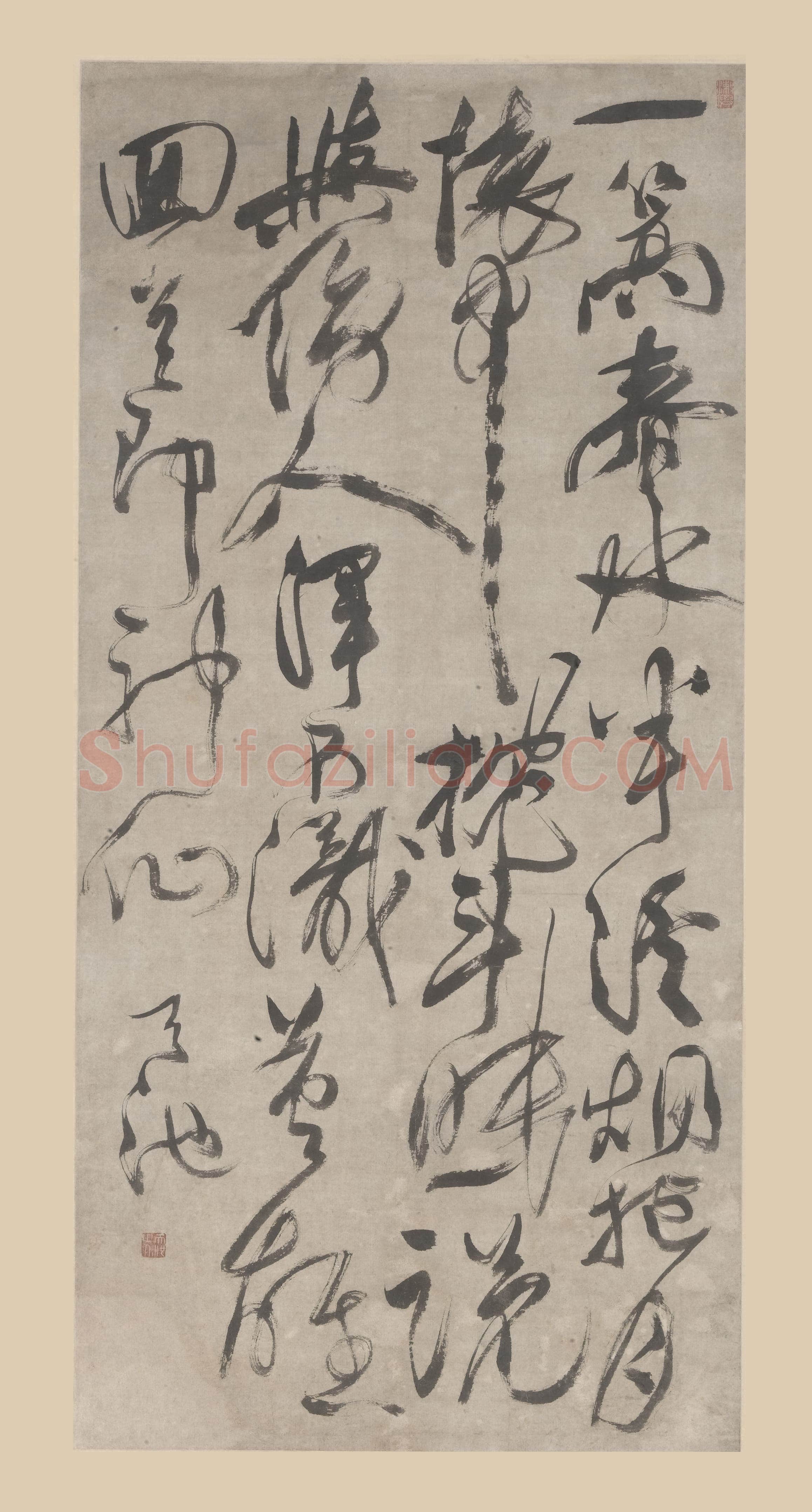徐渭《草书诗轴》纸本，行草书，纵123.4厘米，横59厘米，上海博物馆藏