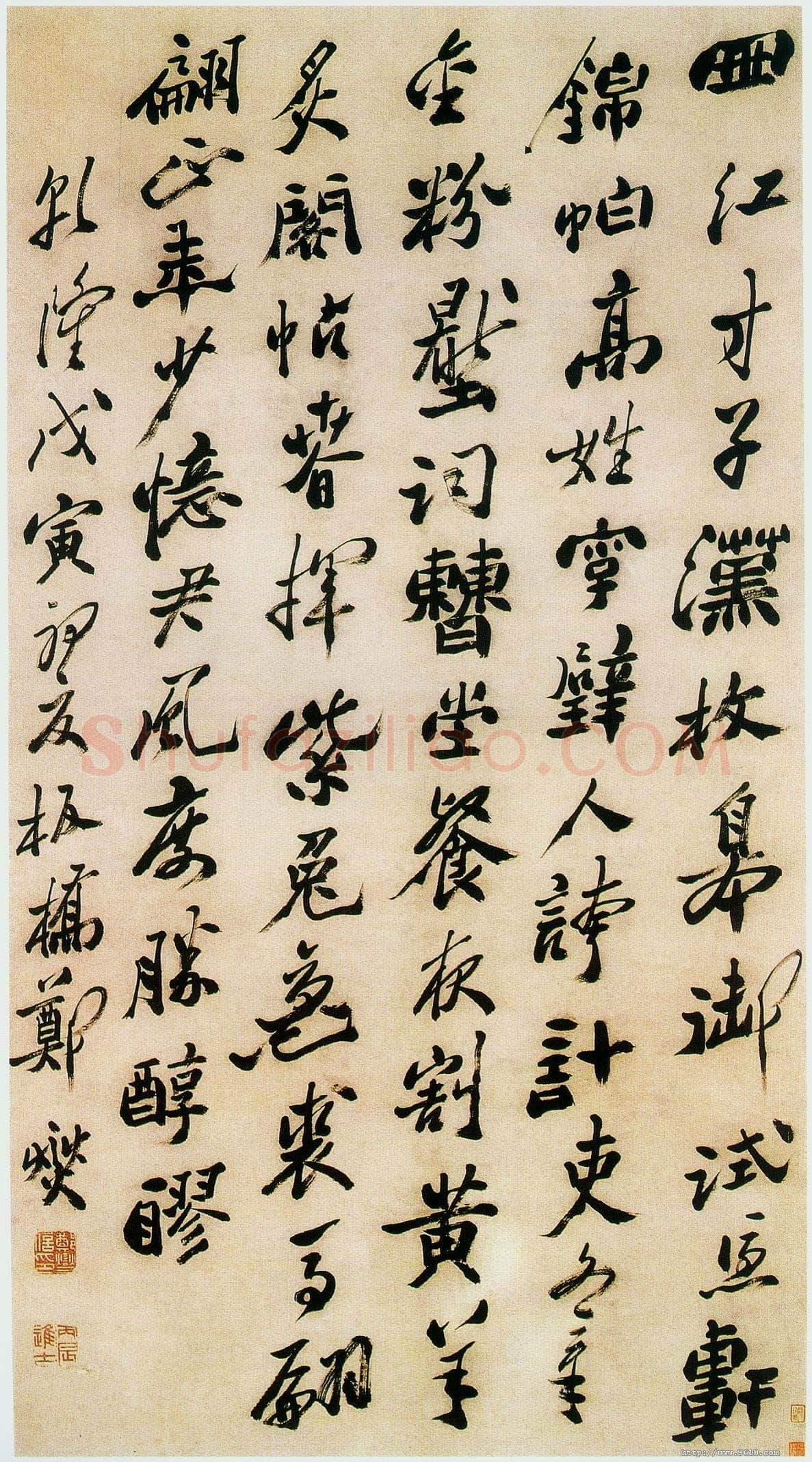 郑燮(郑板桥)《行书七律诗轴》纸本行书 138.2×74.4cm 1758年 重庆博物馆藏