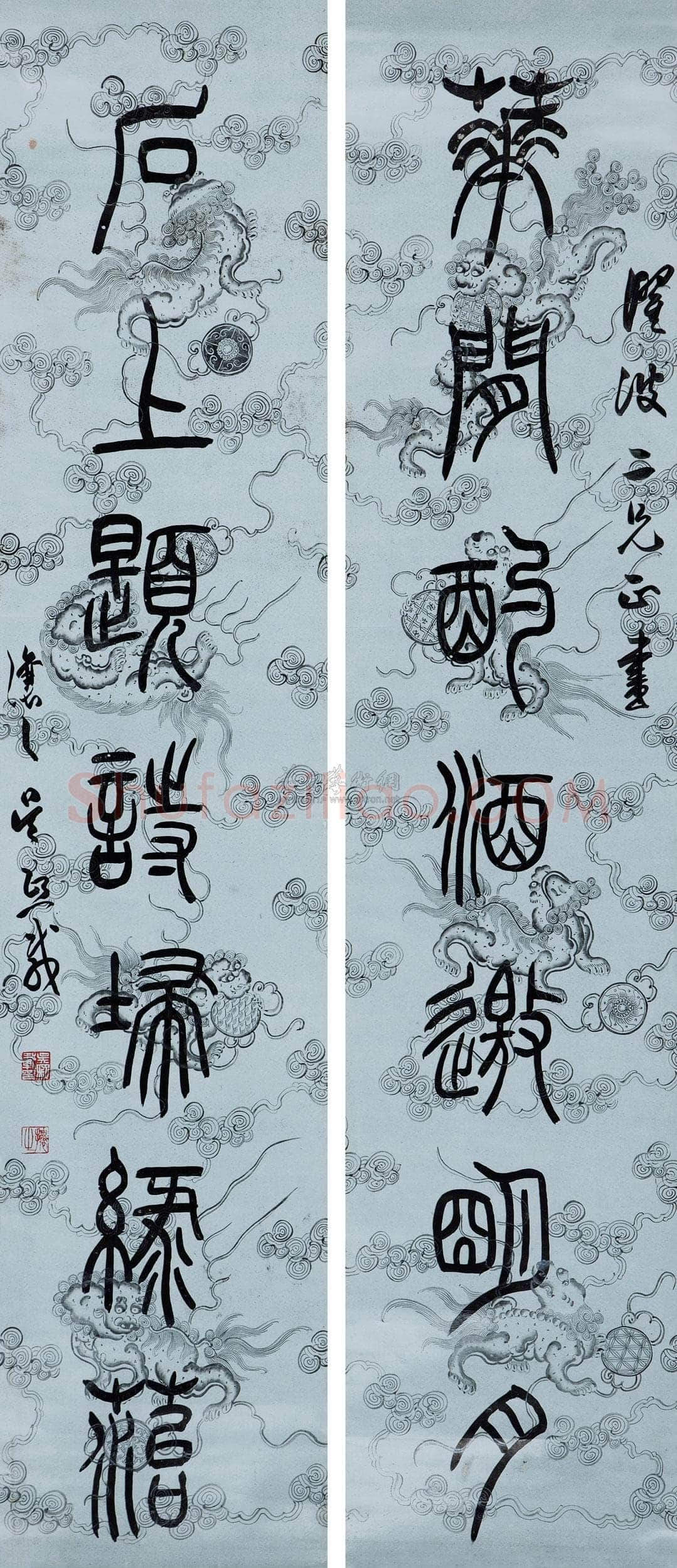 吴熙载《篆书花间石上七言联》纸本 130×27cm×2 中国嘉德四季第三十二期拍卖会