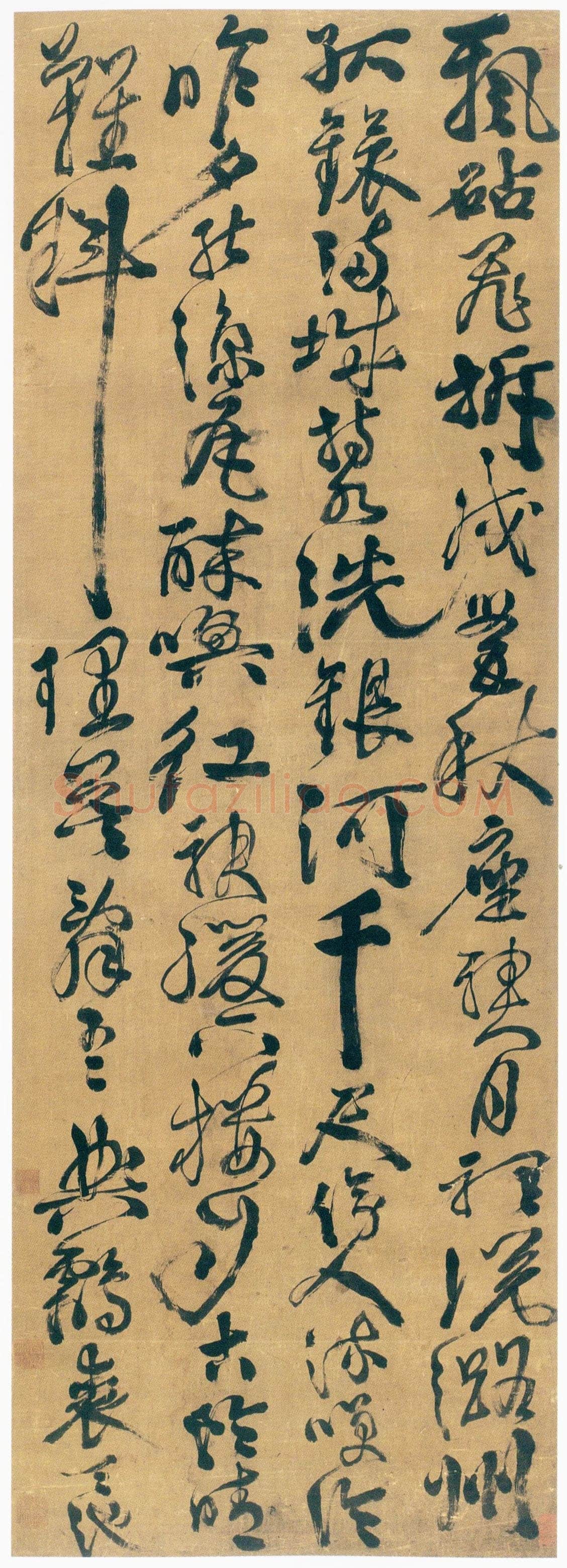 徐渭《行草书自作七律诗轴》绫本行草书 135.2×48.2cm 天津博物馆藏