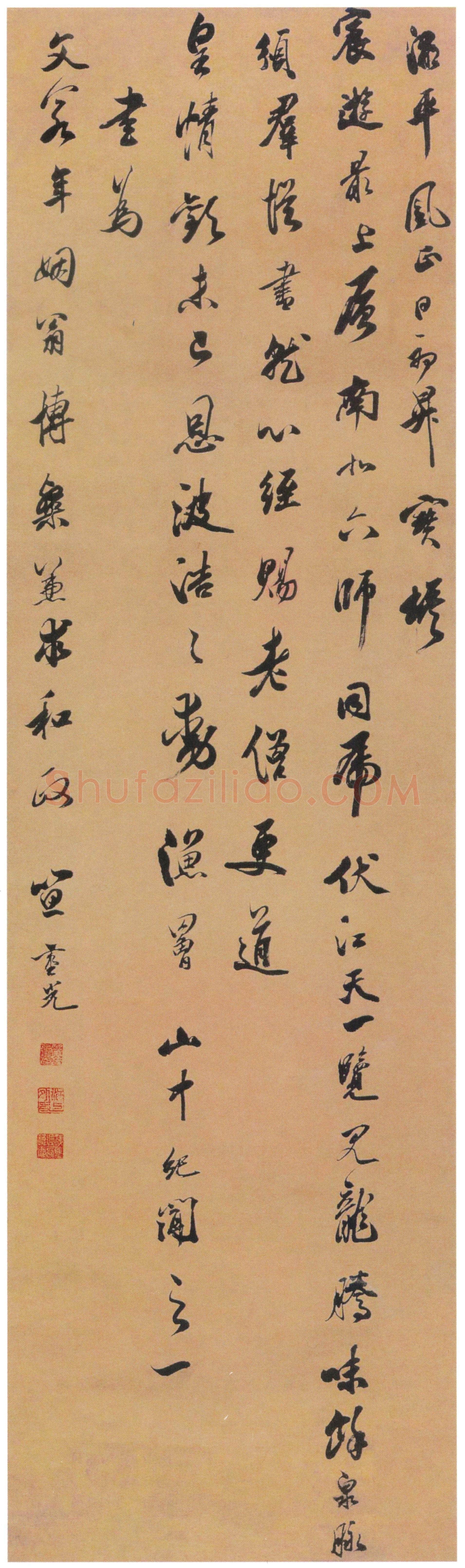 笪重光《行书山中纪闻诗轴》纸本行书 160×46.7cm 南京博物院藏
