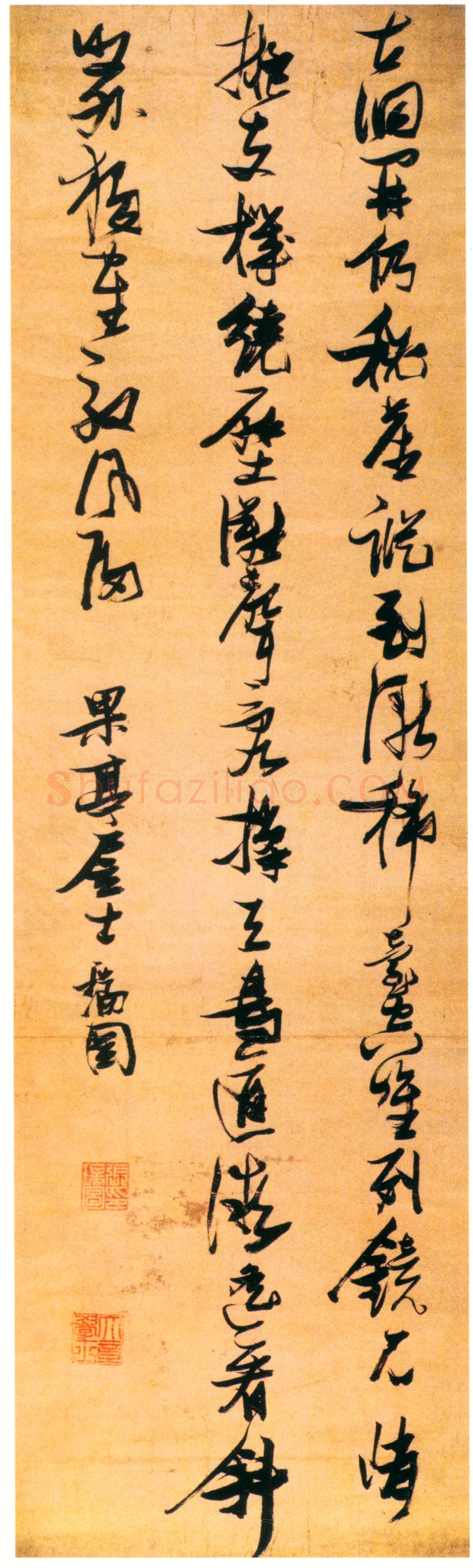 张瑞图《行书古洞五律诗轴》纸本金笺行书 112.2×65.6cm 浙江省博物馆藏