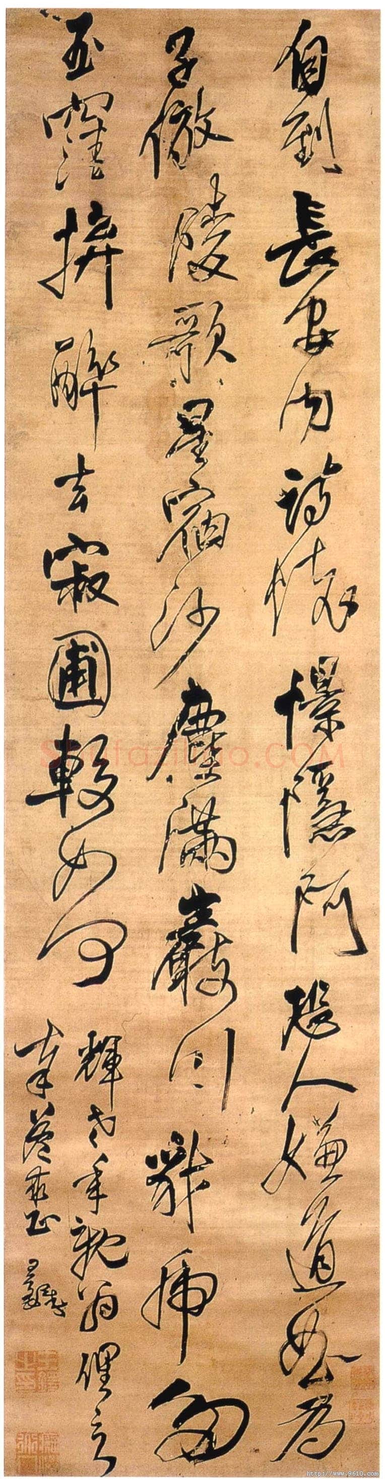 王铎 自作五律行草诗轴 绫本 纵202.8cm 横51.5cm 四川省博物馆藏