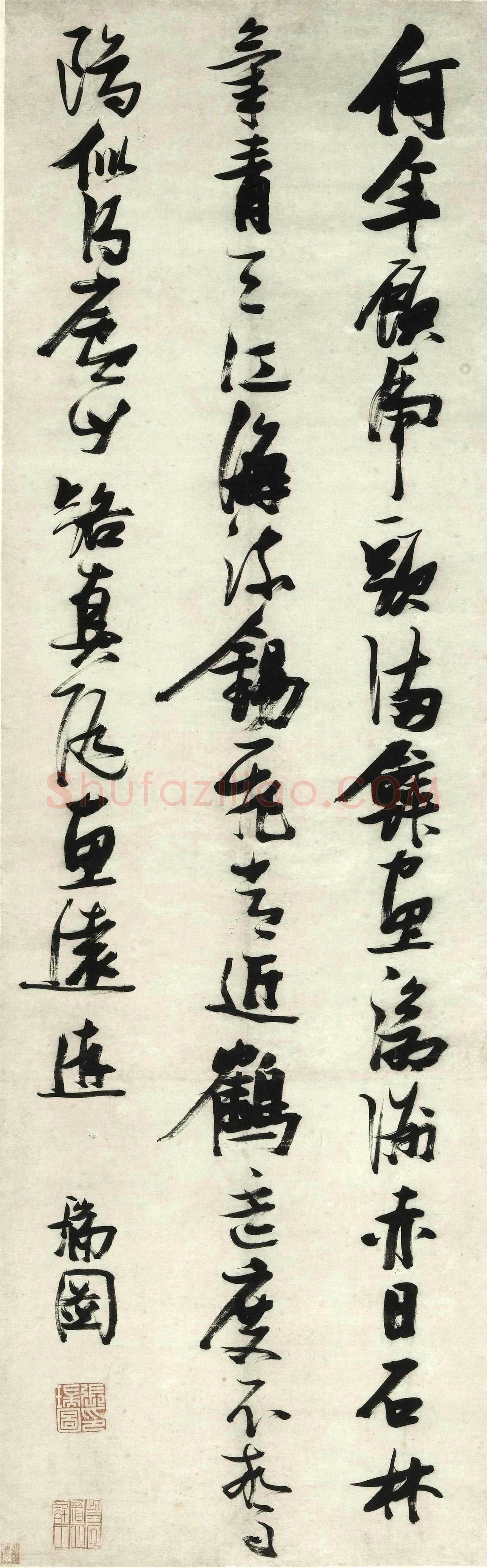 张瑞图《行书杜甫题玄武禅师屋壁五律诗》轴 纸本 193.3×60.8厘米 年代不详 上海博物馆藏