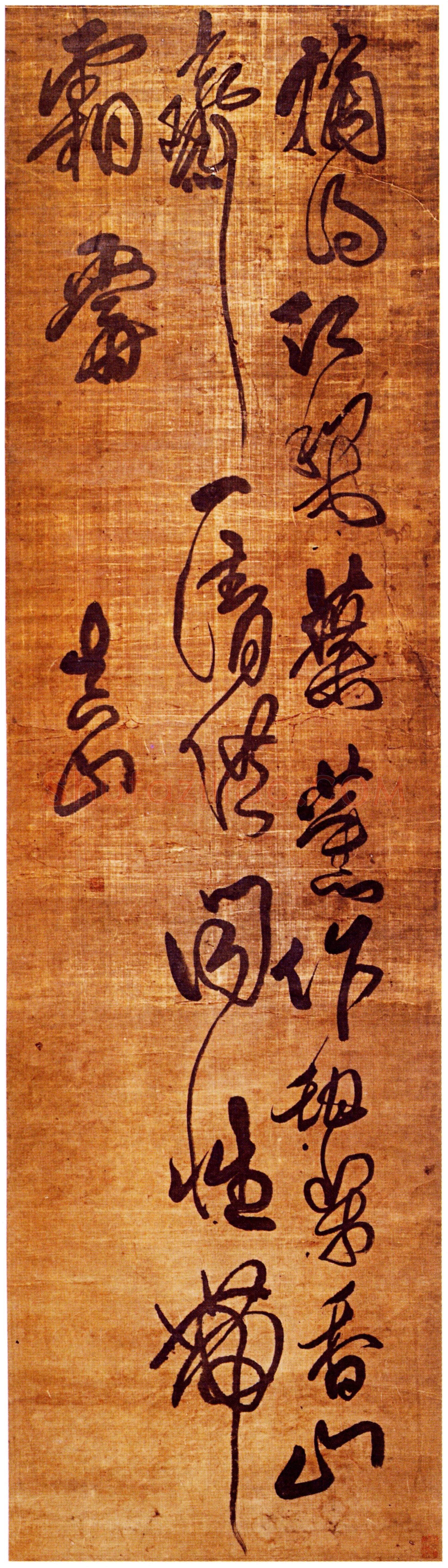 傅山《摘得红梨叶诗》轴 绢本 168×47cm 山西省博物院藏