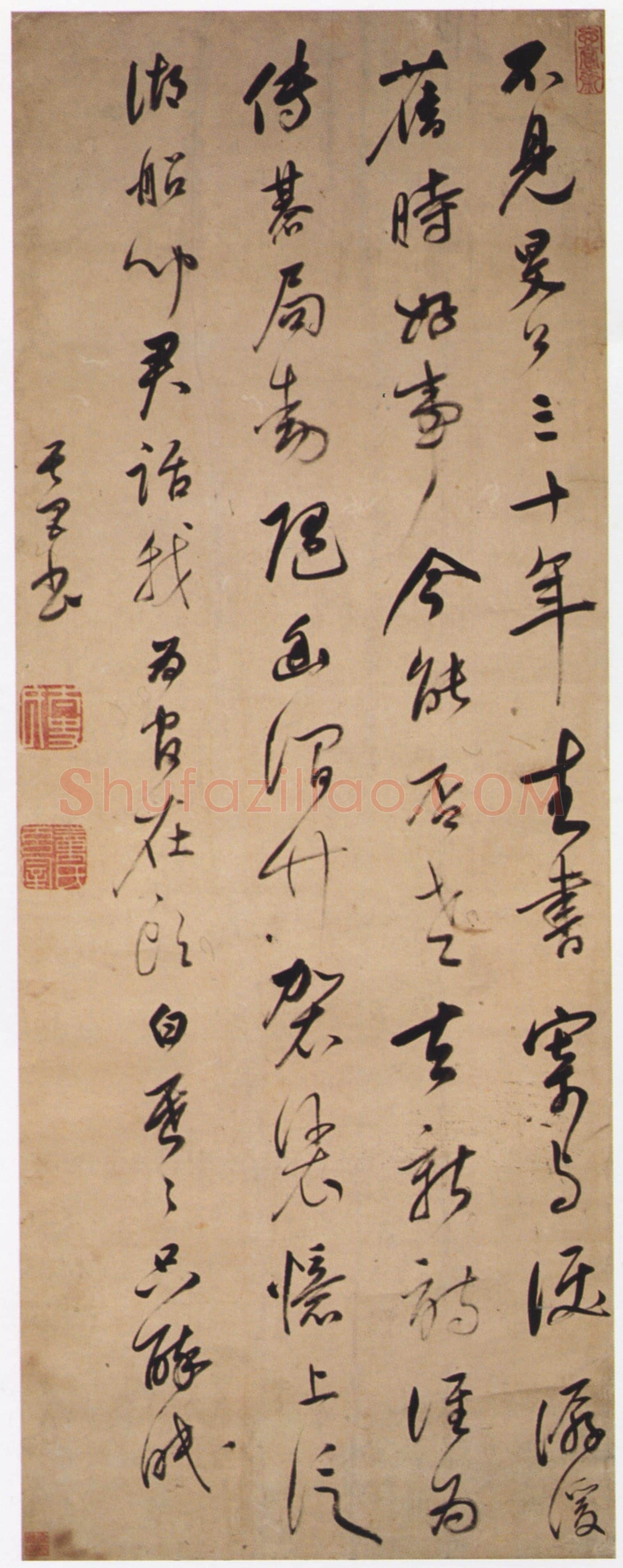 董其昌(立轴)《行草书杜甫因许八奉寄江宁旻上人诗轴》纸本行草书 115×43.5cm 山东省博物馆藏
