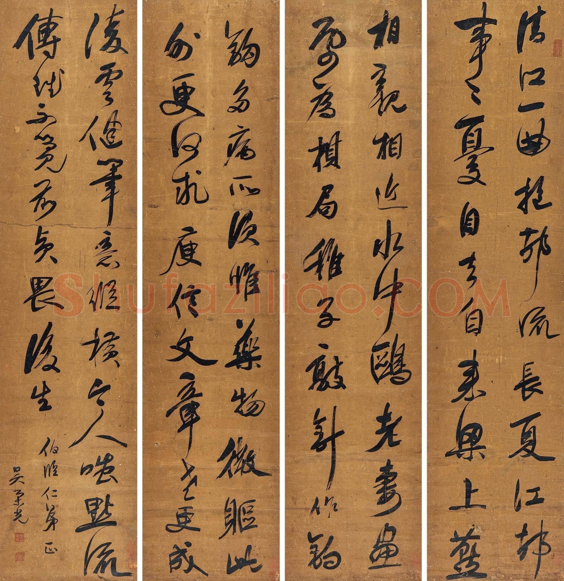 吴荣光《行书杜诗四条屏》纸本 135×32cm×4 嘉德拍卖