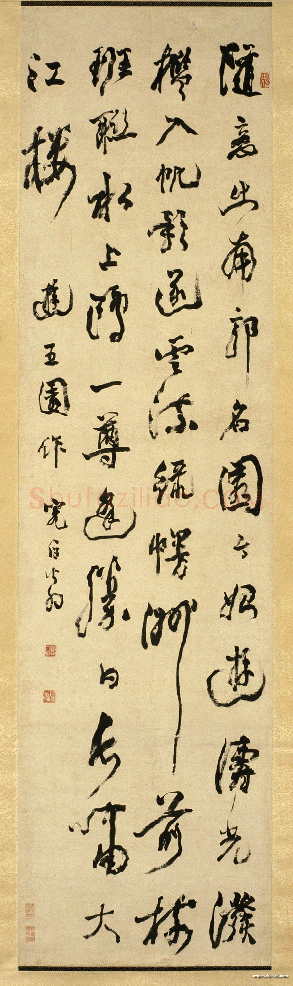 邓石如《游五园诗》轴，行书，纸本，纵159cm，横42.2cm。北京故宫博物院藏