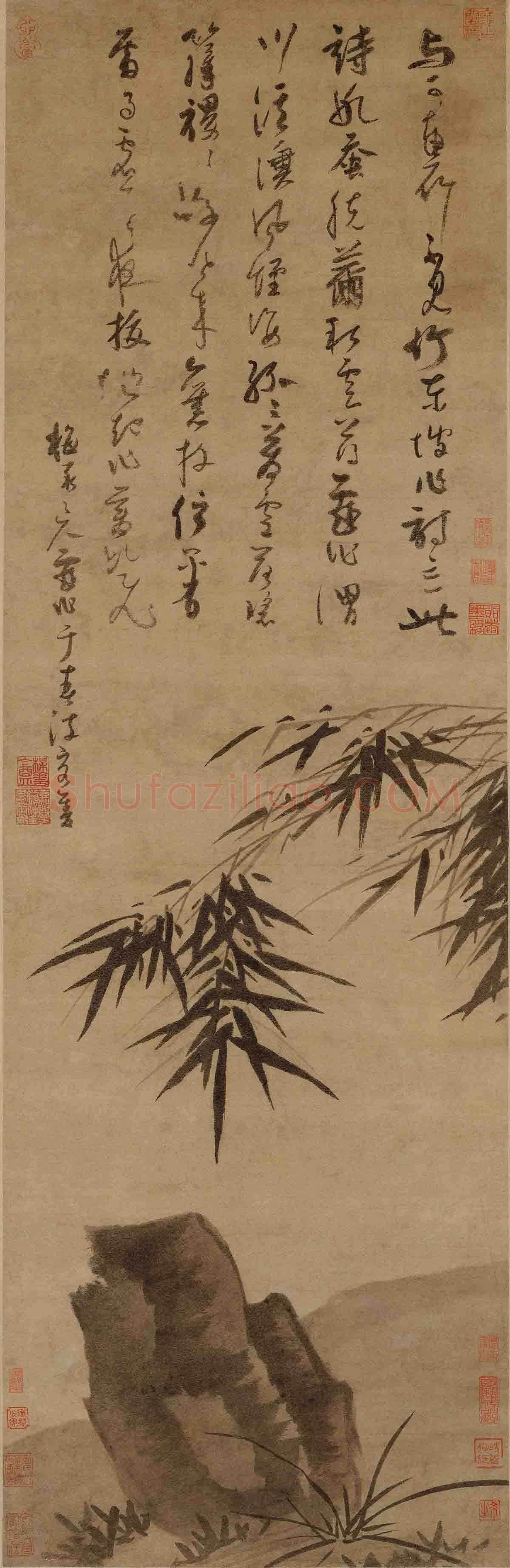 吴镇《墨竹坡石图轴》纸本 103.4×33cm 北京故宫博物院藏