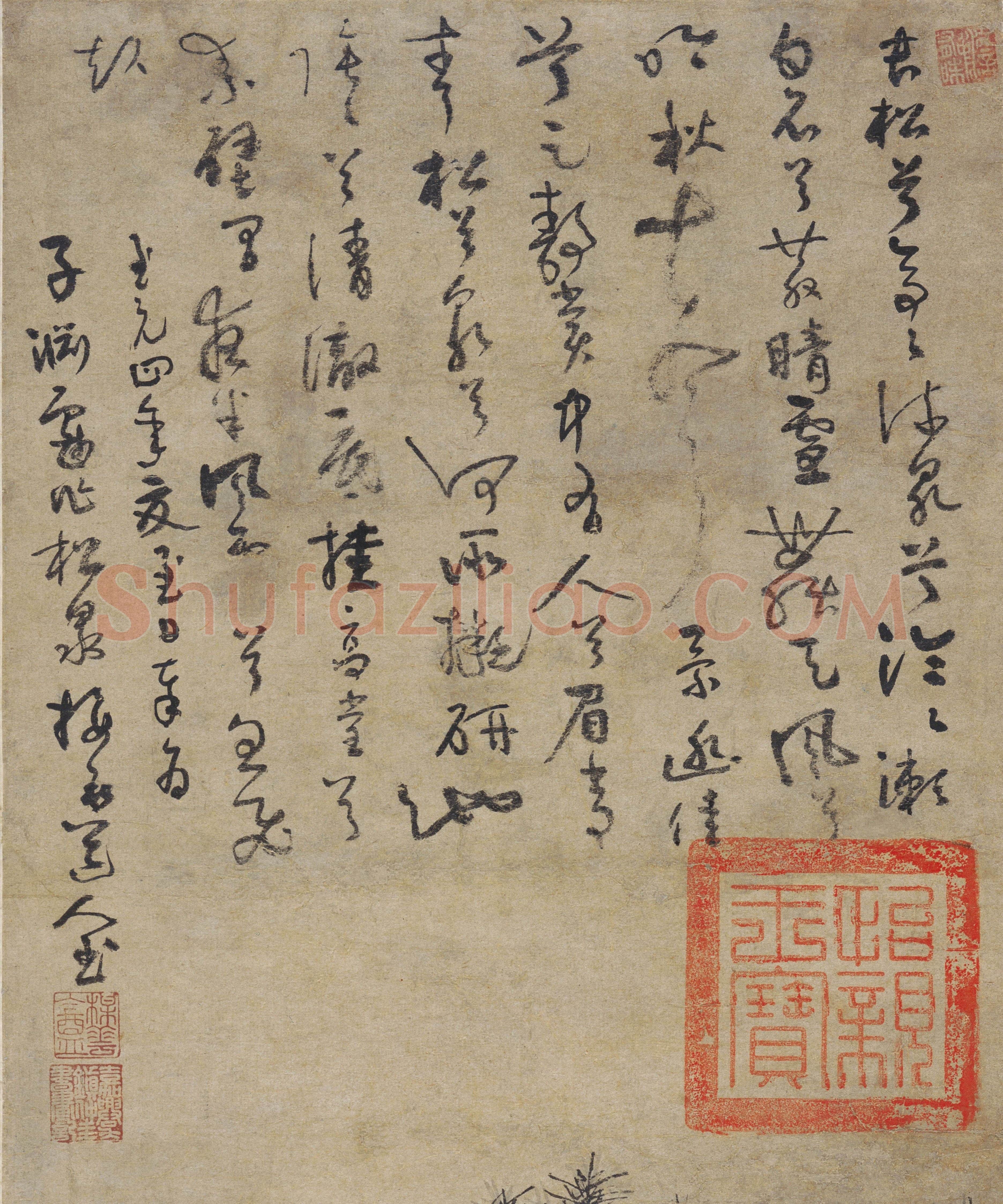 吴镇《松泉图》轴 纸本 水墨 纵105.3厘米 横31.7厘米 1338年作 南京博物馆藏