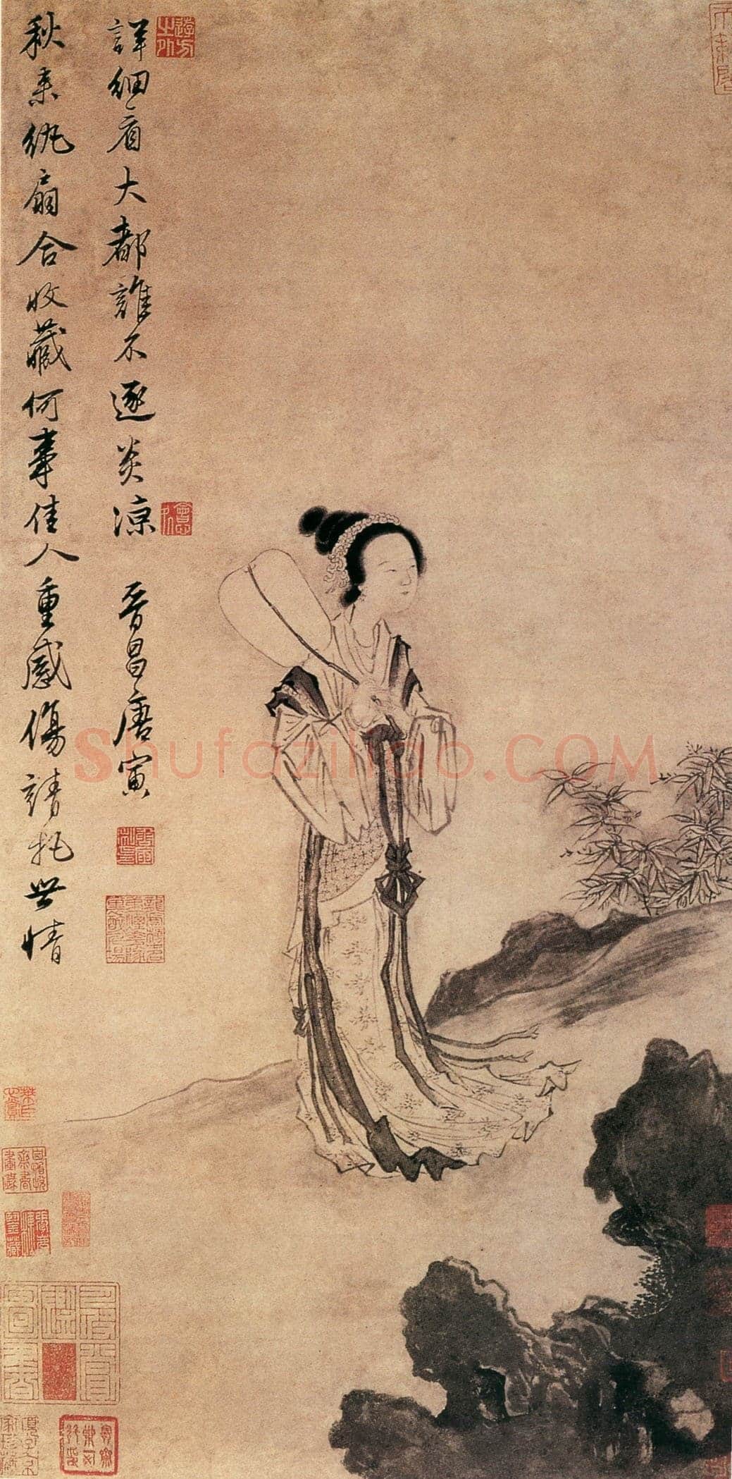 唐寅《秋风纨扇图》纵77．1厘米 横39．3厘米 上海博物馆藏