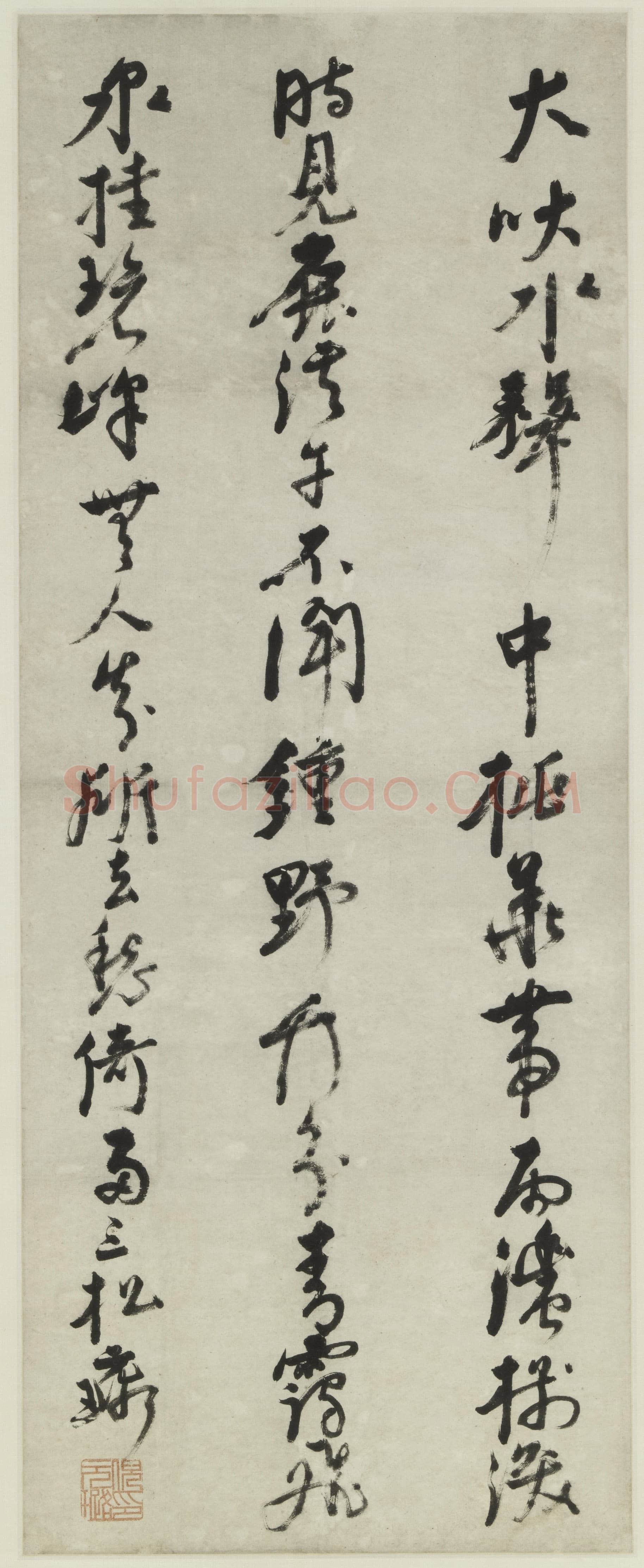 倪元璐《行书李白“访戴天山道士不遇”五律诗轴》绢本行书 103.7×60.3cm 上海博物馆藏