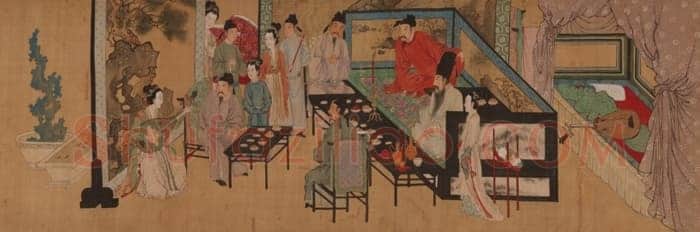 唐寅《临韩熙载夜宴图》绢本设色 30.8×547.8cm 重庆中国三峡博物馆藏