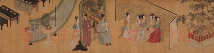唐寅《临韩熙载夜宴图》绢本设色 30.8×547.8cm 重庆中国三峡博物馆藏