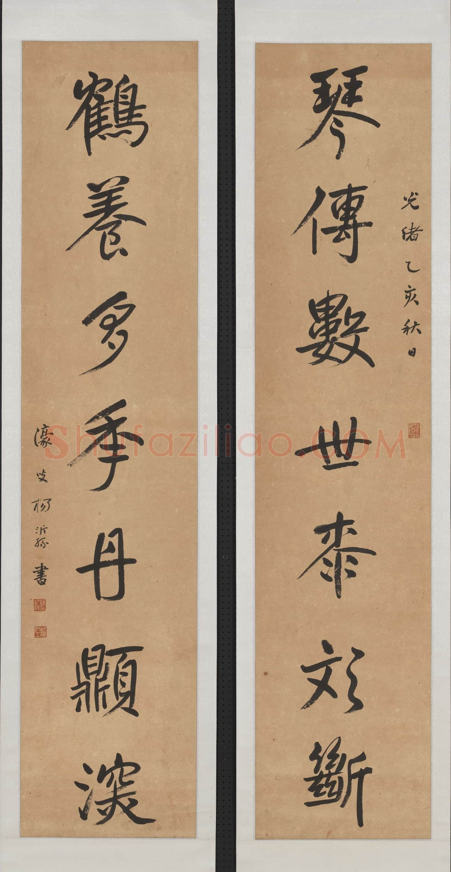 杨沂孙《行楷琴传鹤养七言联》纸本 131.3×29cm×2 1875年 台北故宫博物院藏