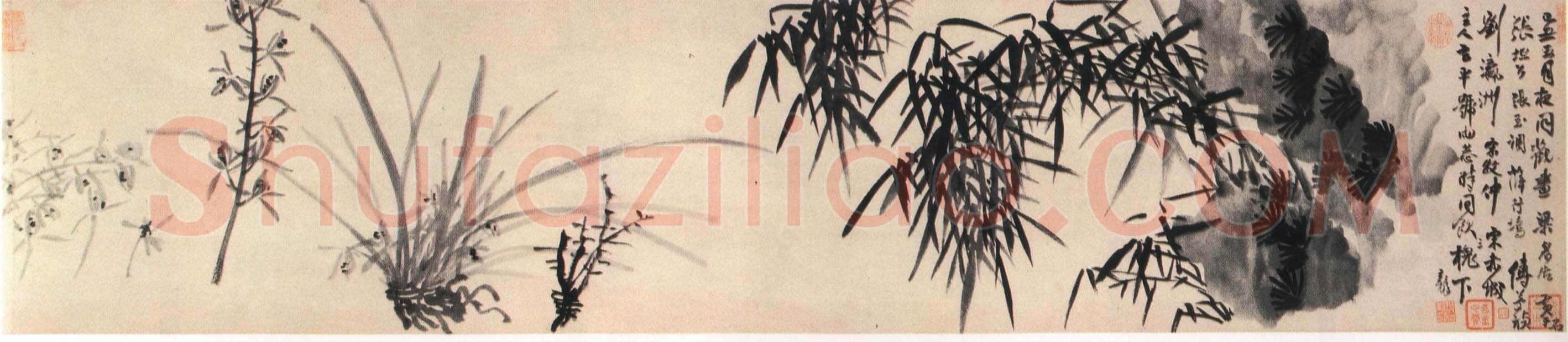 王铎《枯兰复花图卷》清顺治七年(己丑1649年)全卷32.6X1035.5cm 苏州博物馆藏
