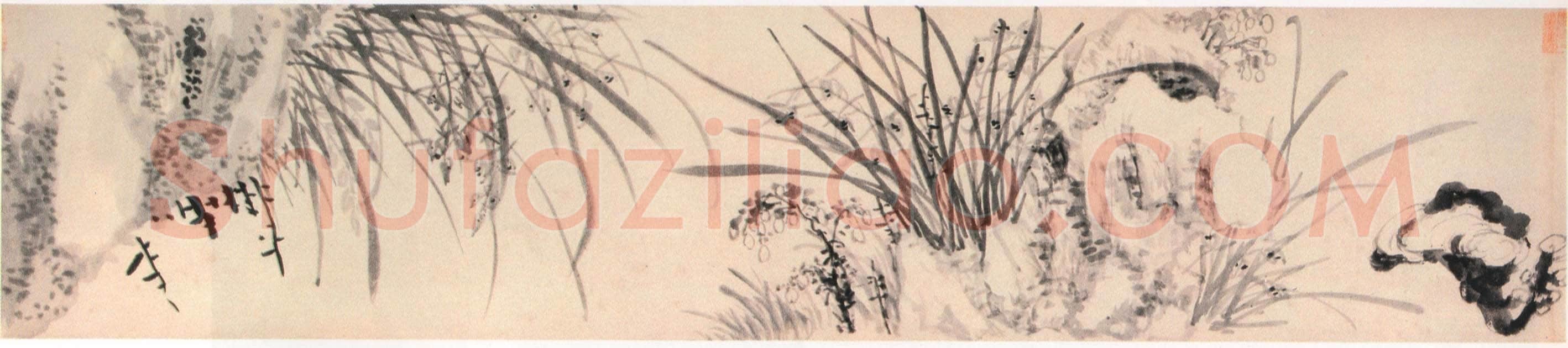 王铎《枯兰复花图卷》清顺治七年(己丑1649年)全卷32.6X1035.5cm 苏州博物馆藏