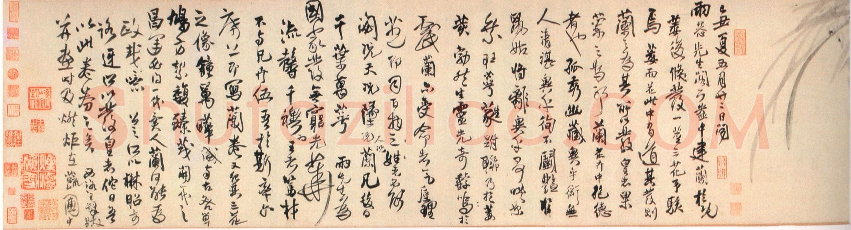 王铎《枯兰复花图卷》清顺治七年(己丑1649年)全卷32.6X1035.5cm 苏州博物馆藏