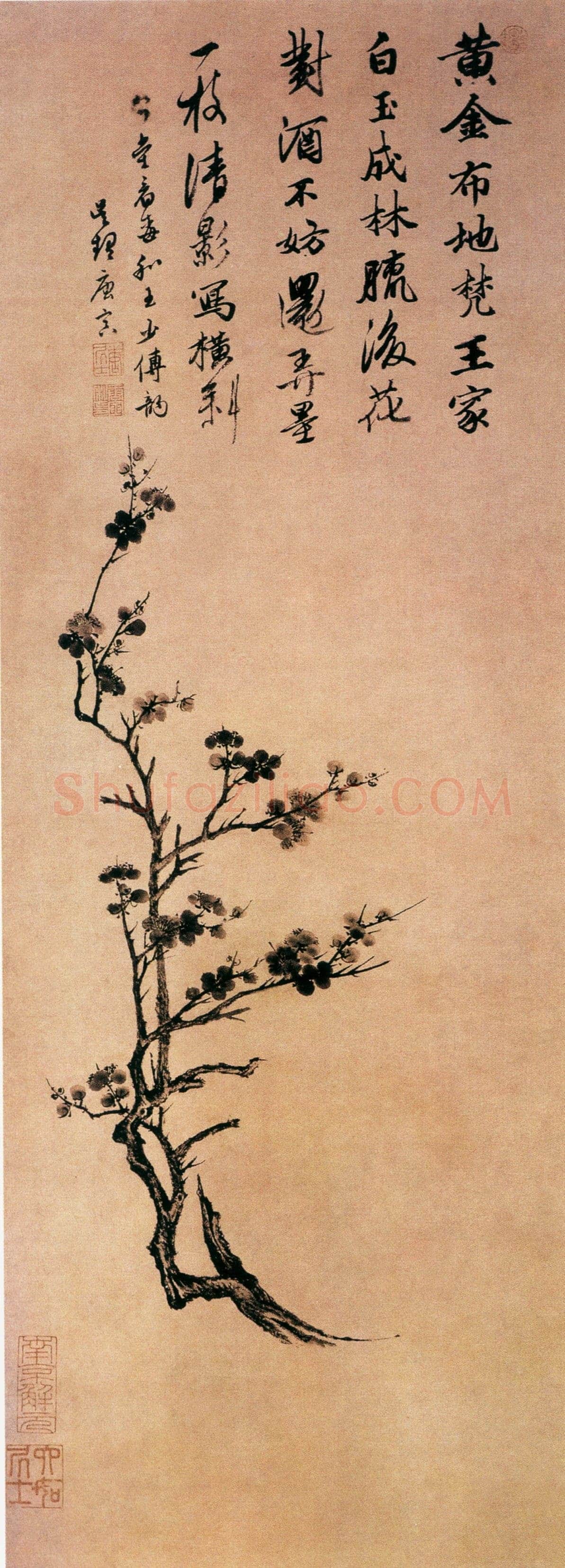 唐寅《墨梅图》轴 纸本水墨,95.9×36.1cm 北京故宫博物院藏