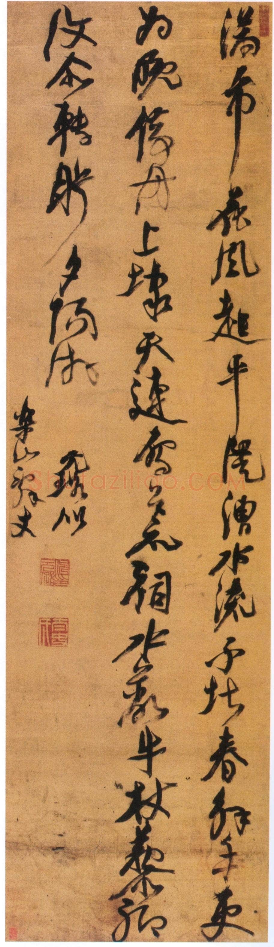 倪元璐《赠乐山五言律诗轴》绢本草书 165.0×47.3cm 日本东京国立博物馆藏(高岛菊次郎氏寄赠)