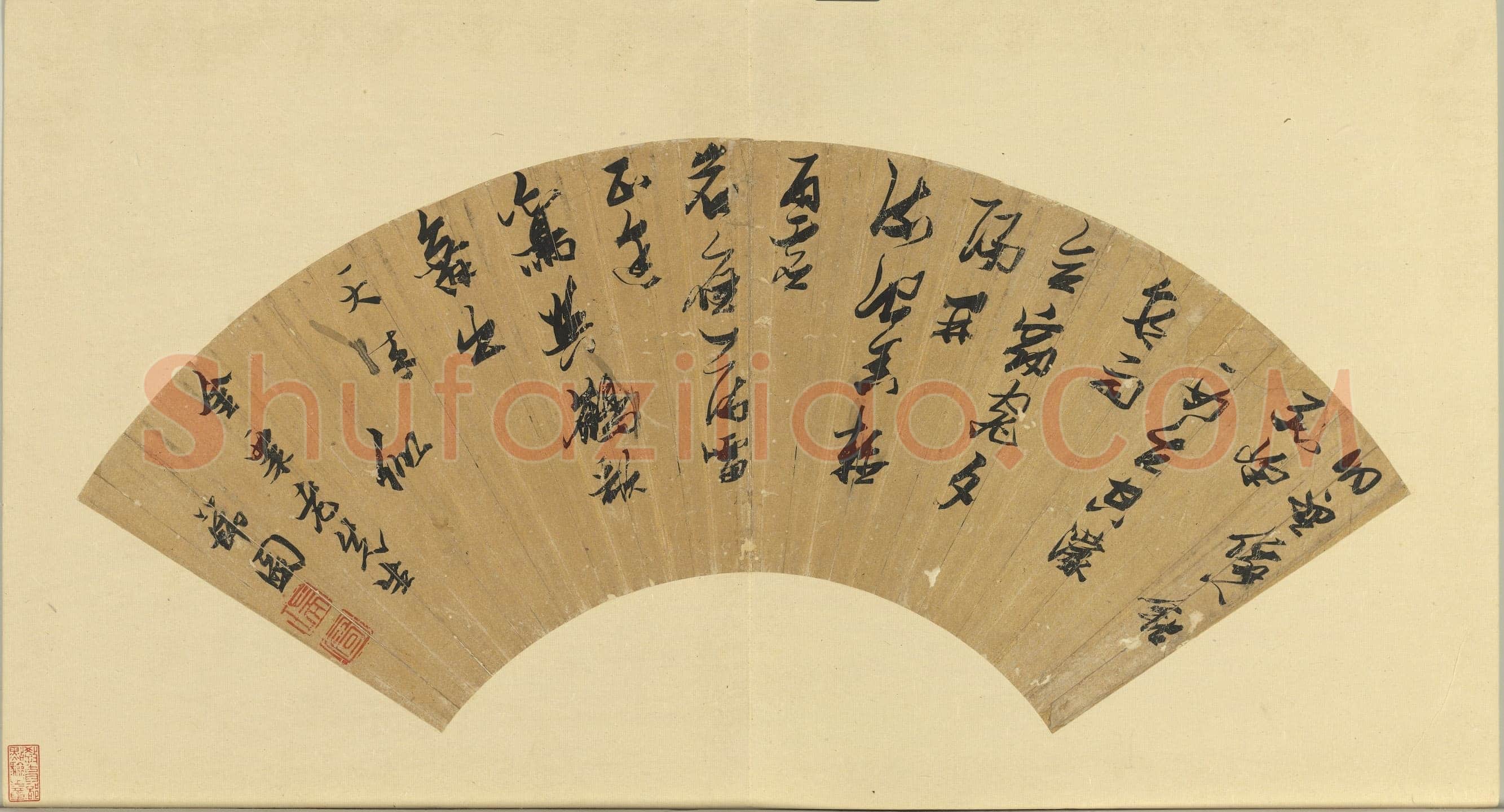 张瑞图《草书沈佺期岳馆五言诗》扇面 16.7 x51.8cm 台北故宫博物院藏
