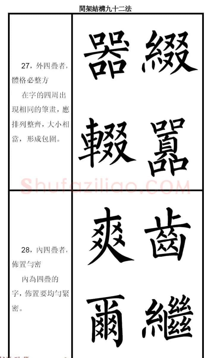 柳体字帖《柳公权楷书间架结构九十二法》 | 软笔楷书字帖