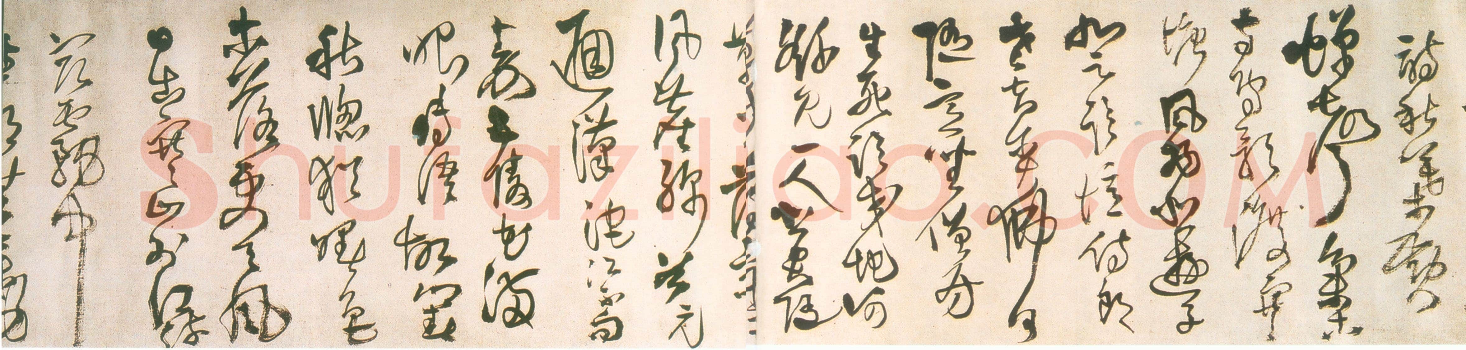 王铎《草书杜律卷局部》清顺治三年(丙戌1646年)草书,素绫本。纵25.1cm,横220.2cm。辽宁省博物馆藏。