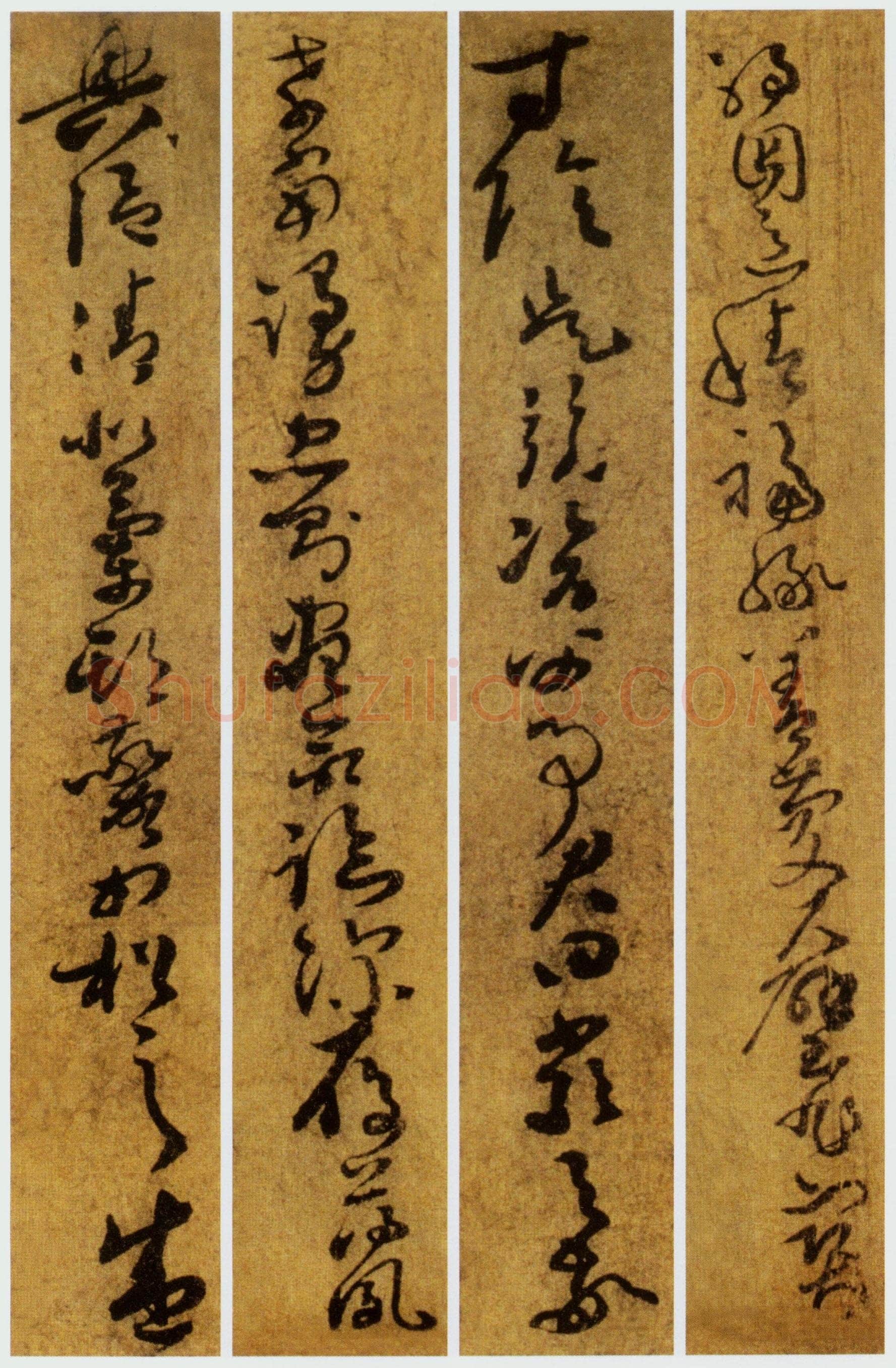 孙过庭《草书千字文第五本卷》白麻纸本 包首锦为宋紫钤鸾鹊谱缂丝 25.7×82.5厘米 辽宁省博物馆藏